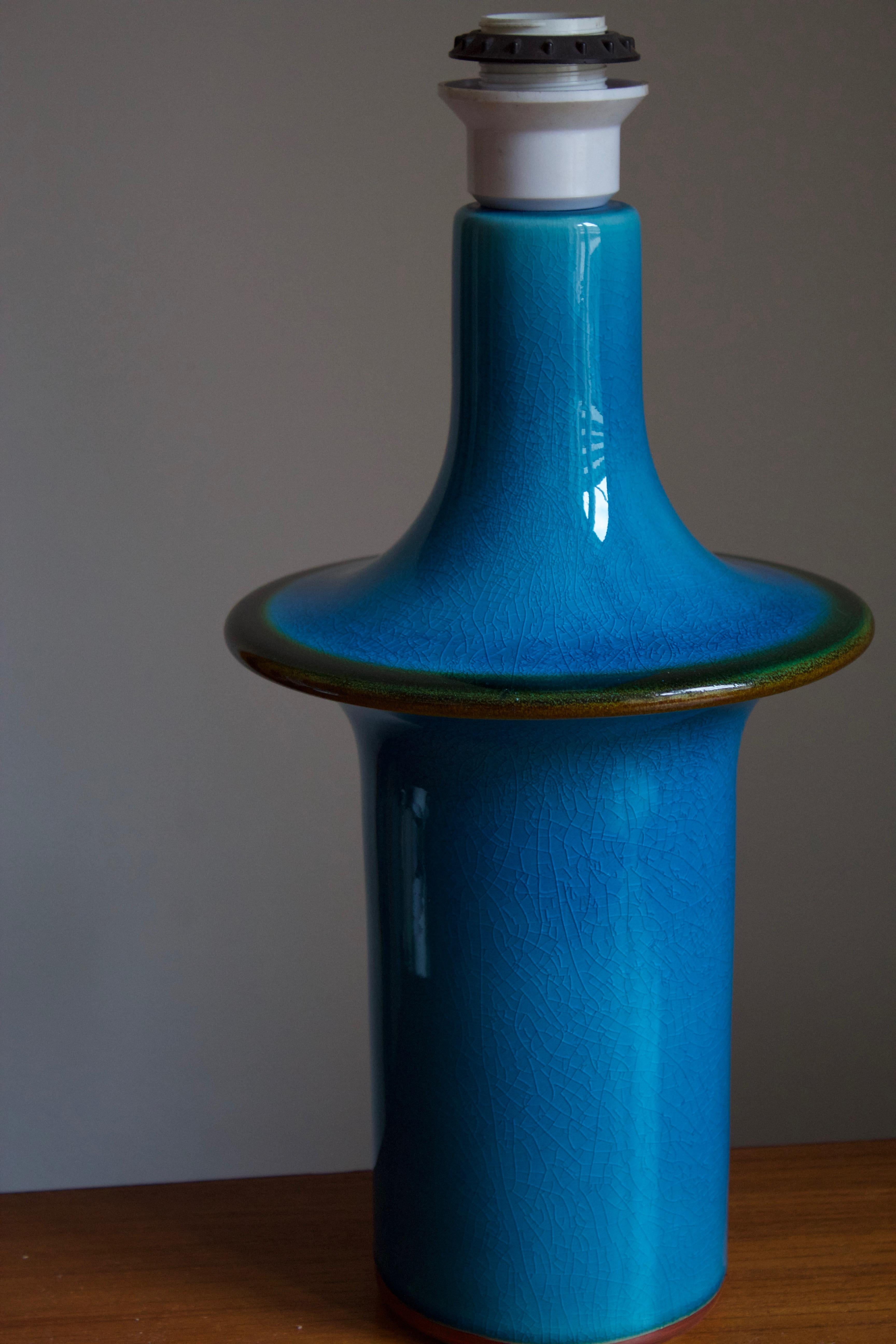 Danish Søholm Keramik, Large Table Lamp, Glazed Stoneware, Bornholm, Denmark, 1960s