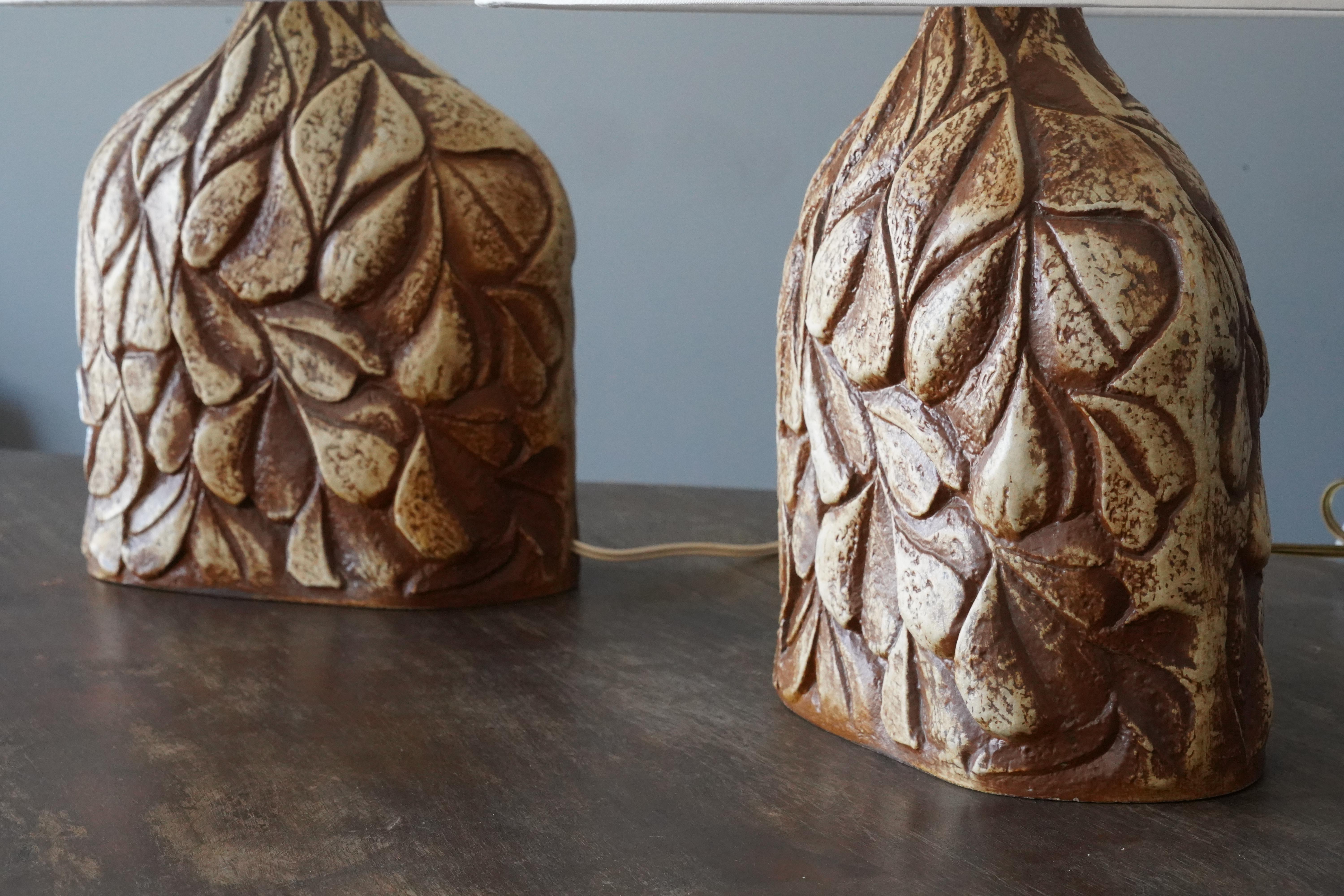 Søholm Keramik, Large Table Lamps, Glazed Stoneware, Bornholm, Denmark, 1960s In Good Condition In High Point, NC