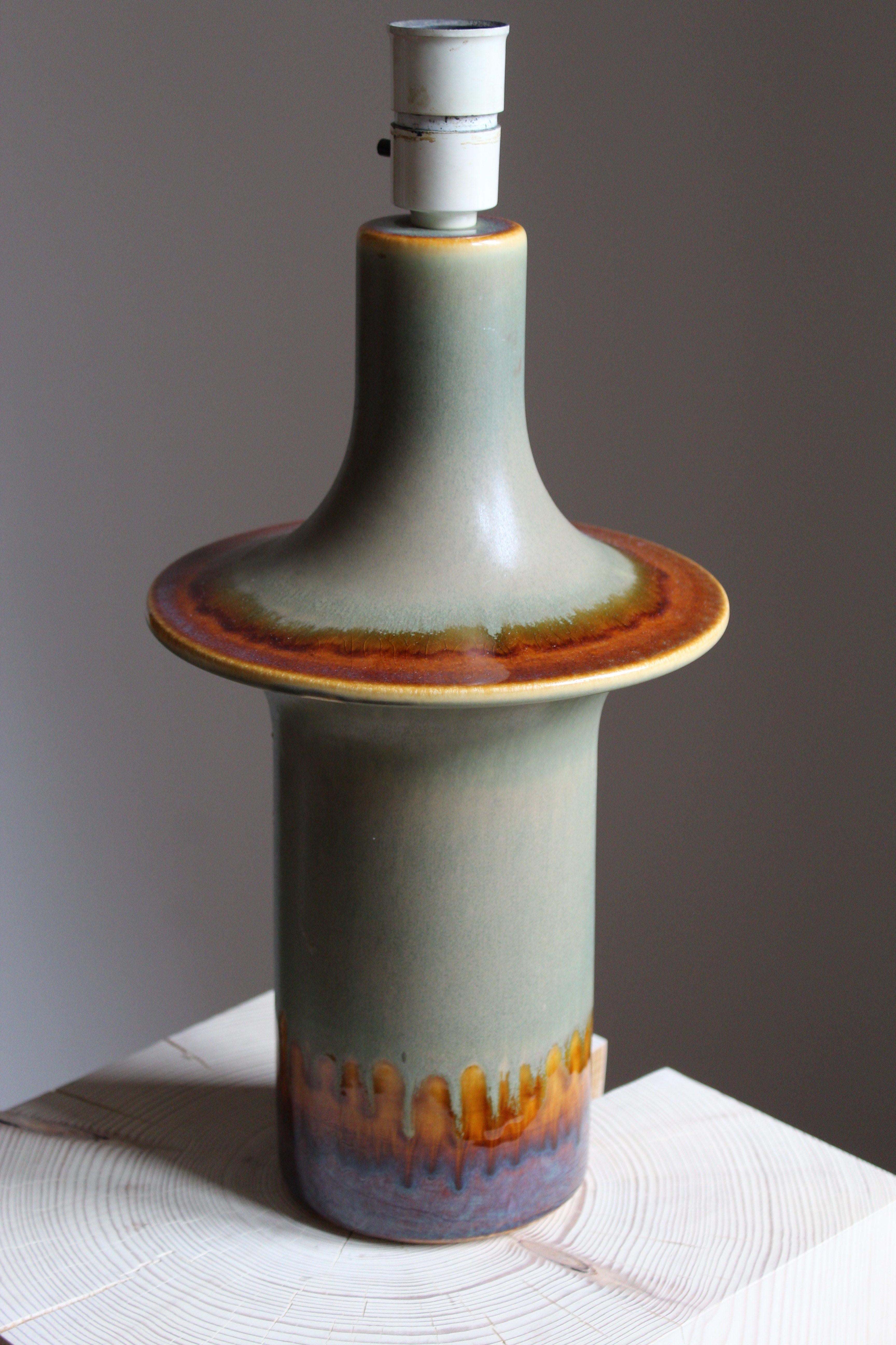 Danish Søholm Keramik, Sizable Table Lamp, Glazed Stoneware, Bornholm, Denmark, 1960s