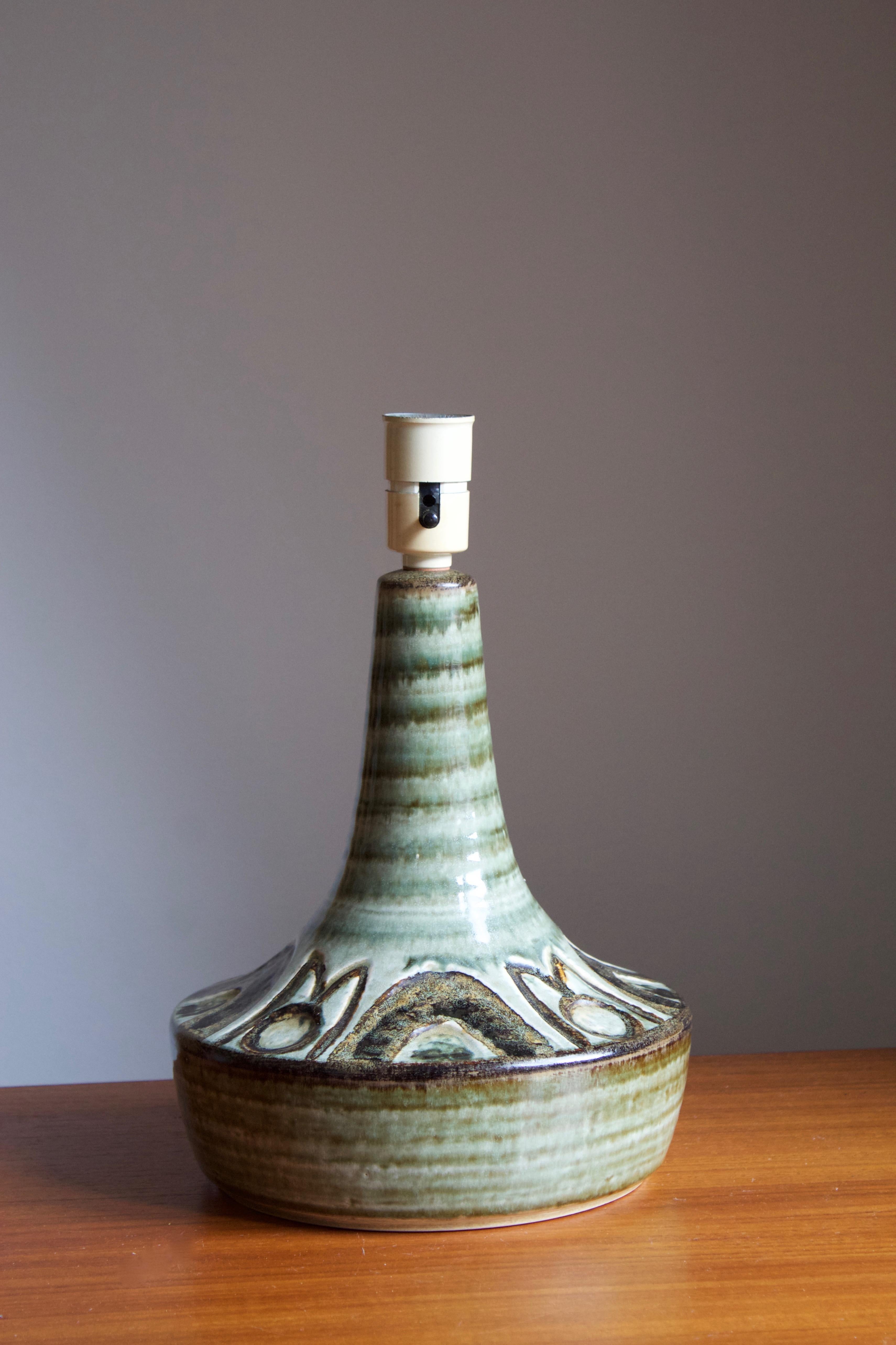 Mid-Century Modern Søholm Keramik, Sizeable Table Lamp, Glazed Stoneware, Bornholm, Denmark, 1960s