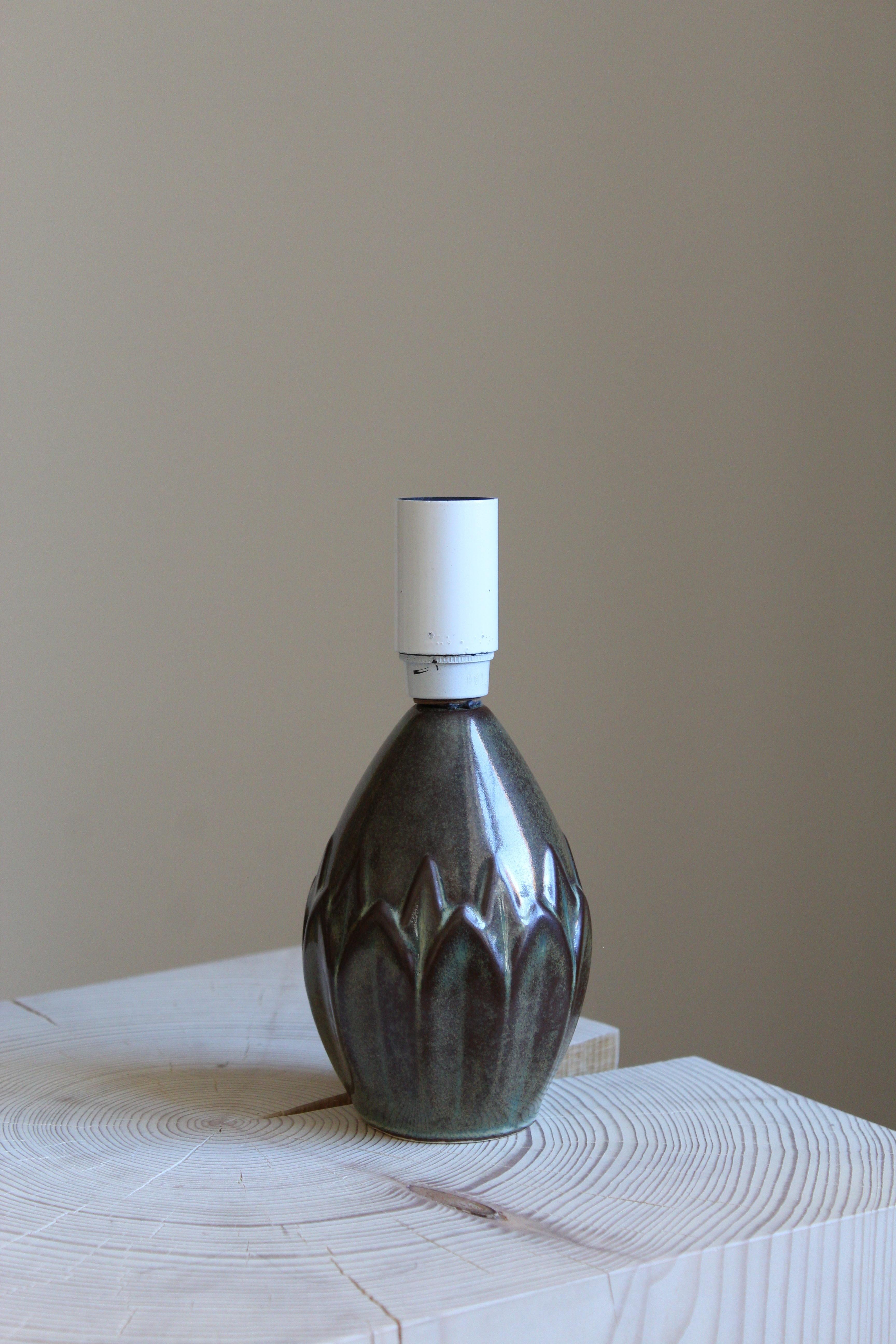 Danish Søholm Keramik, Small Table Lamp, Glazed Stoneware, Bornholm, Denmark, 1960s