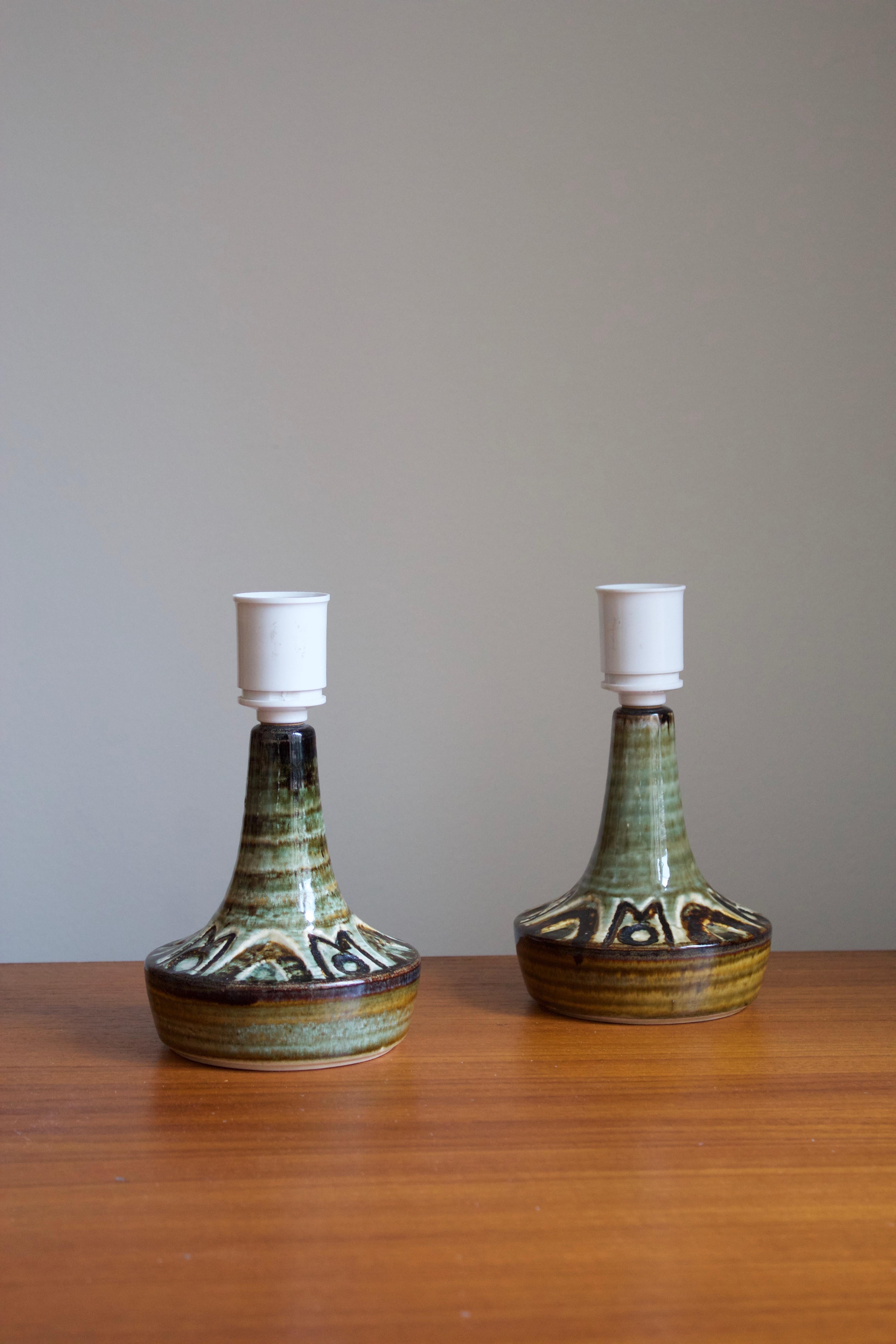 Mid-Century Modern Søholm Keramik, Small Table Lamps, Glazed Stoneware, Bornholm, Denmark, 1960s