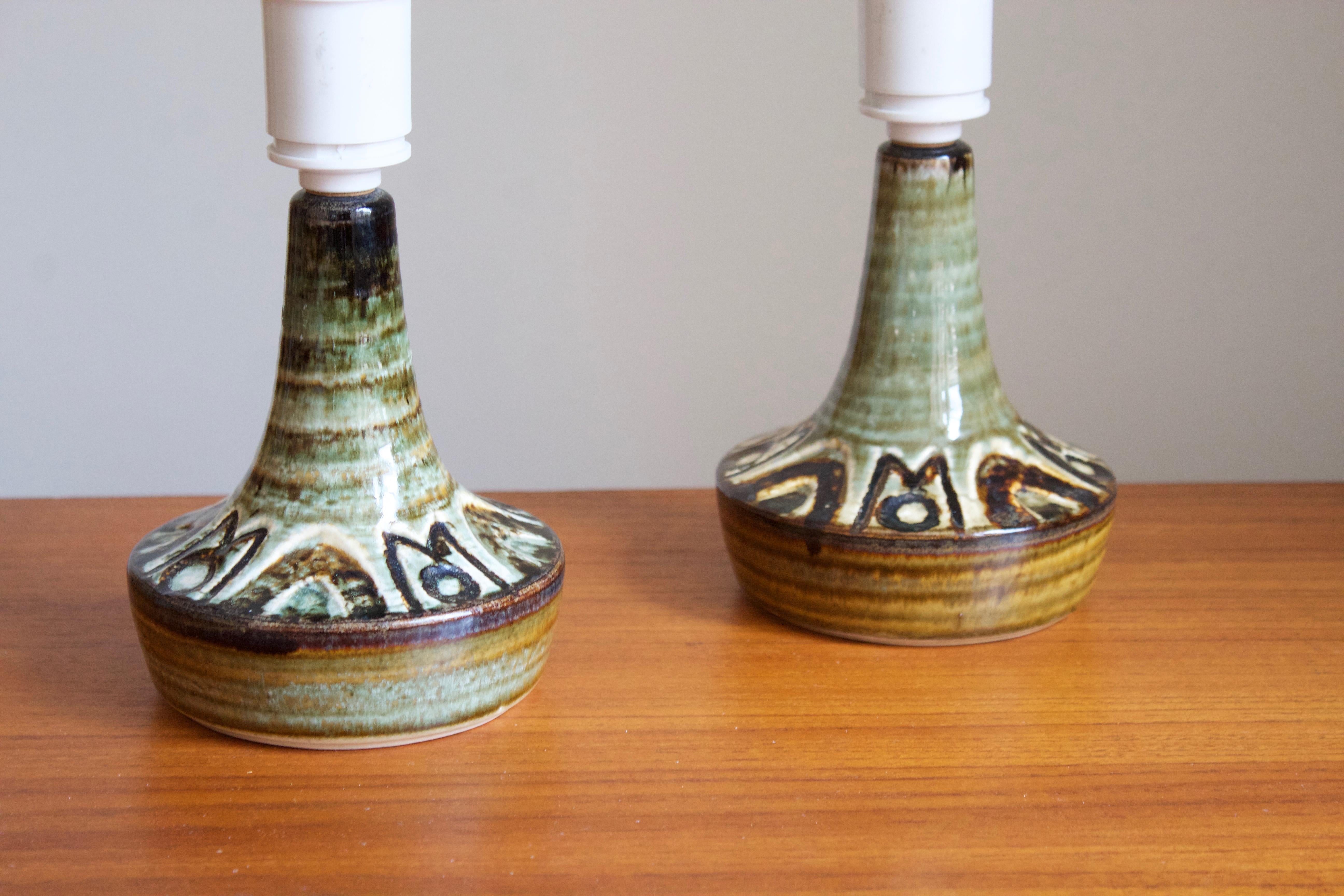 Danish Søholm Keramik, Small Table Lamps, Glazed Stoneware, Bornholm, Denmark, 1960s