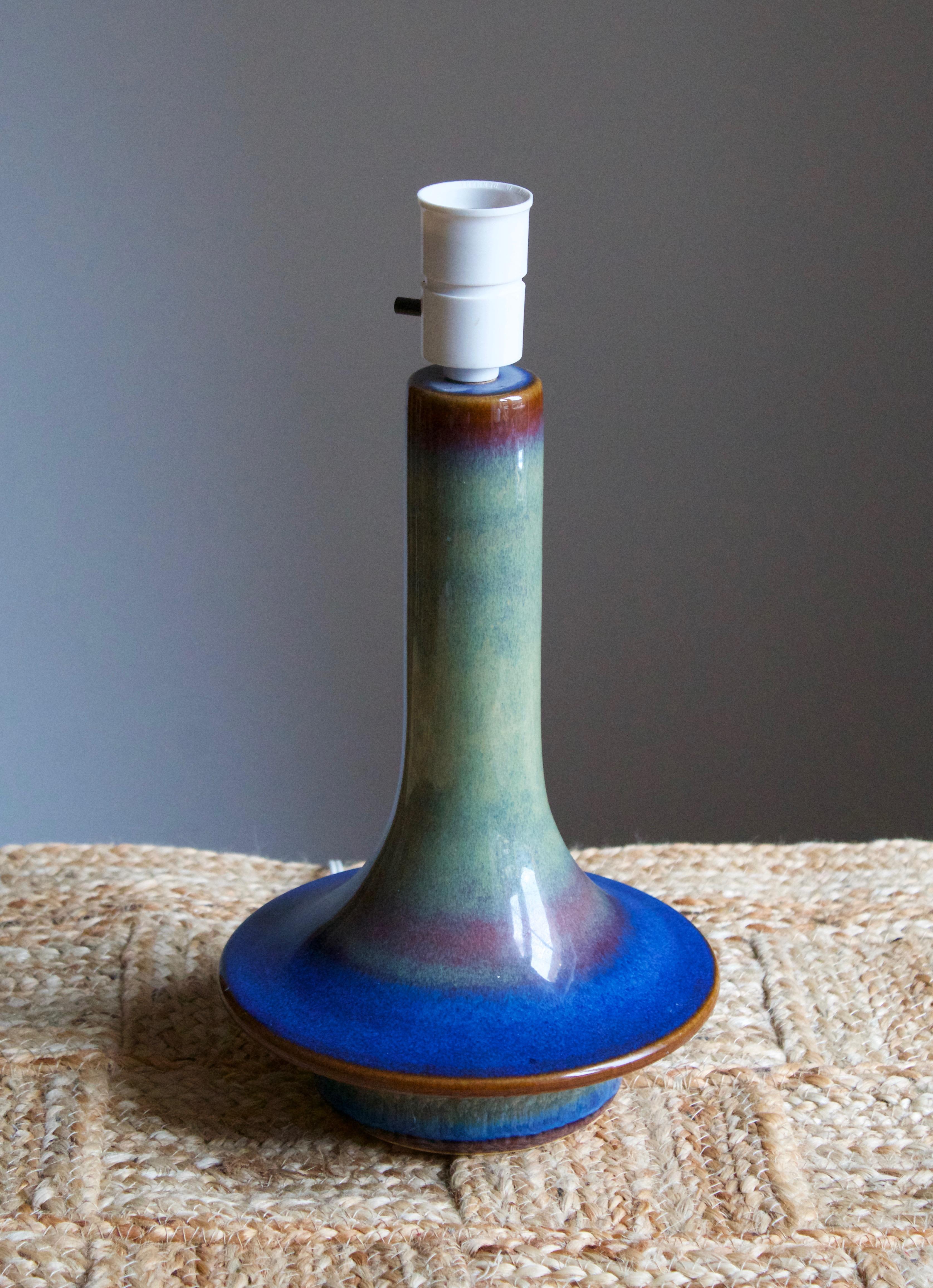 Mid-Century Modern Søholm Keramik, Table Lamp, Blue Glazed Stoneware, Bornholm, Denmark, 1960s