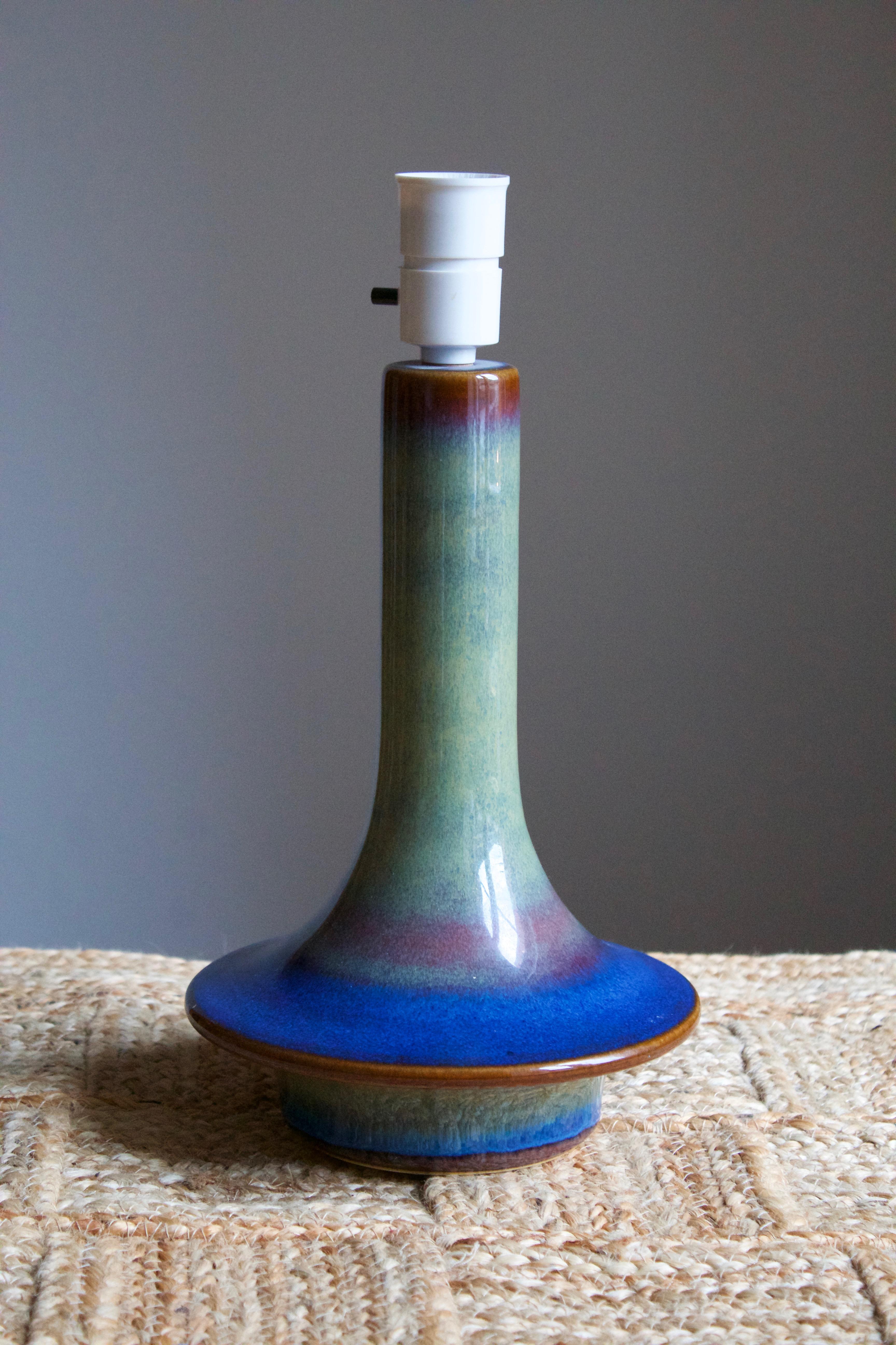 Danish Søholm Keramik, Table Lamp, Blue Glazed Stoneware, Bornholm, Denmark, 1960s