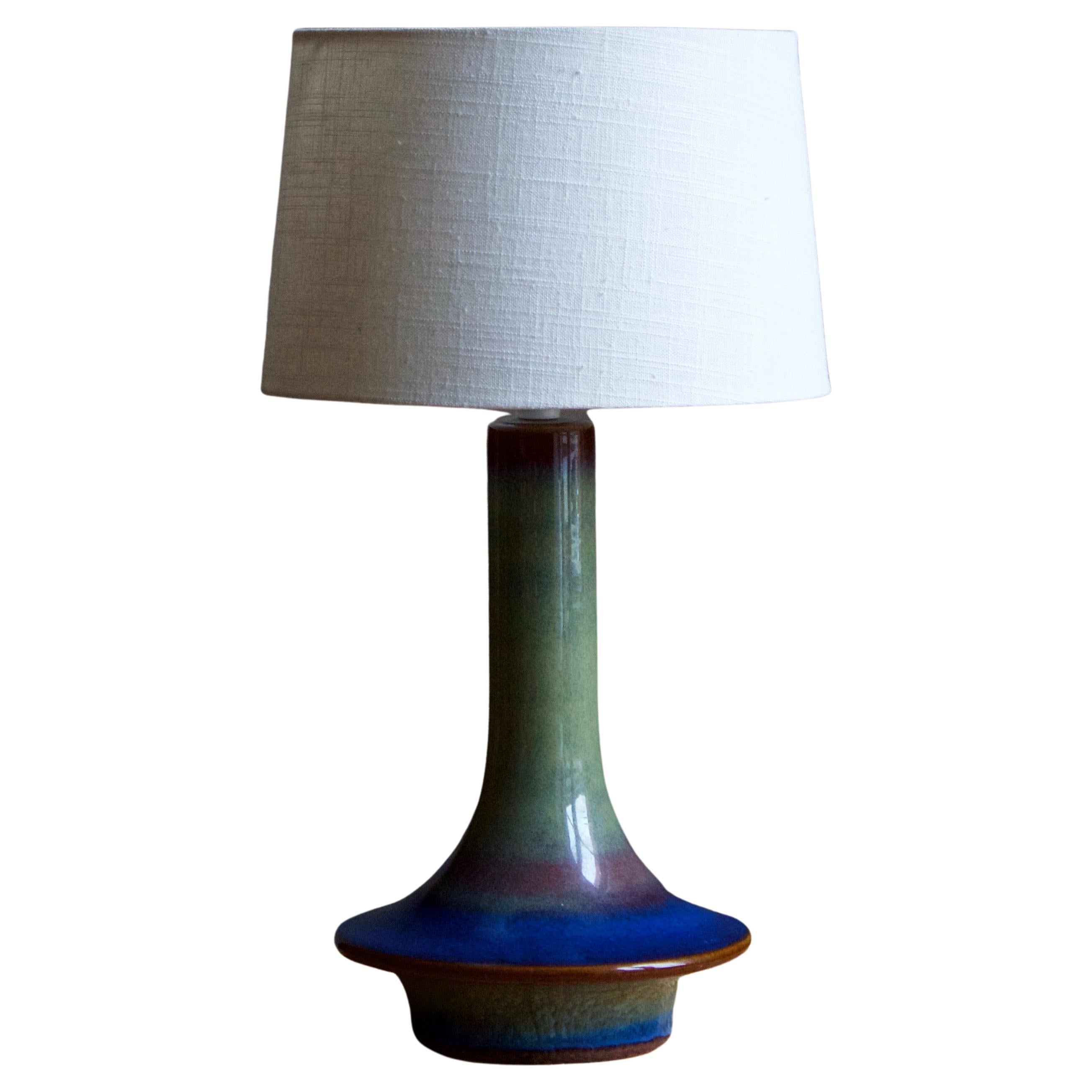 Søholm Keramik, Table Lamp, Blue Glazed Stoneware, Bornholm, Denmark, 1960s