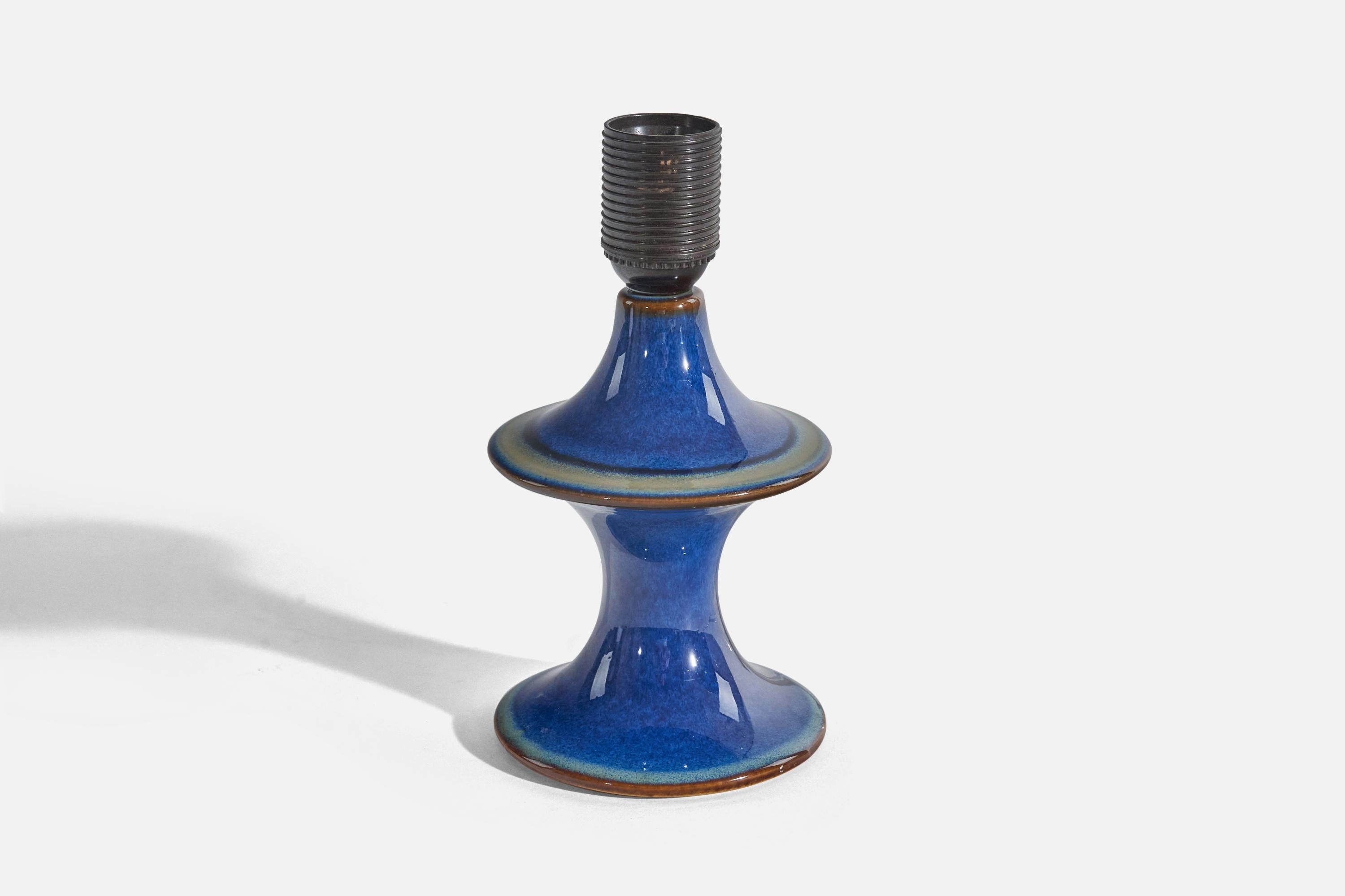 Danish Søholm Keramik, Table Lamp, Blue-Glazed Stoneware, Bornholm, Denmark, c. 1970s For Sale