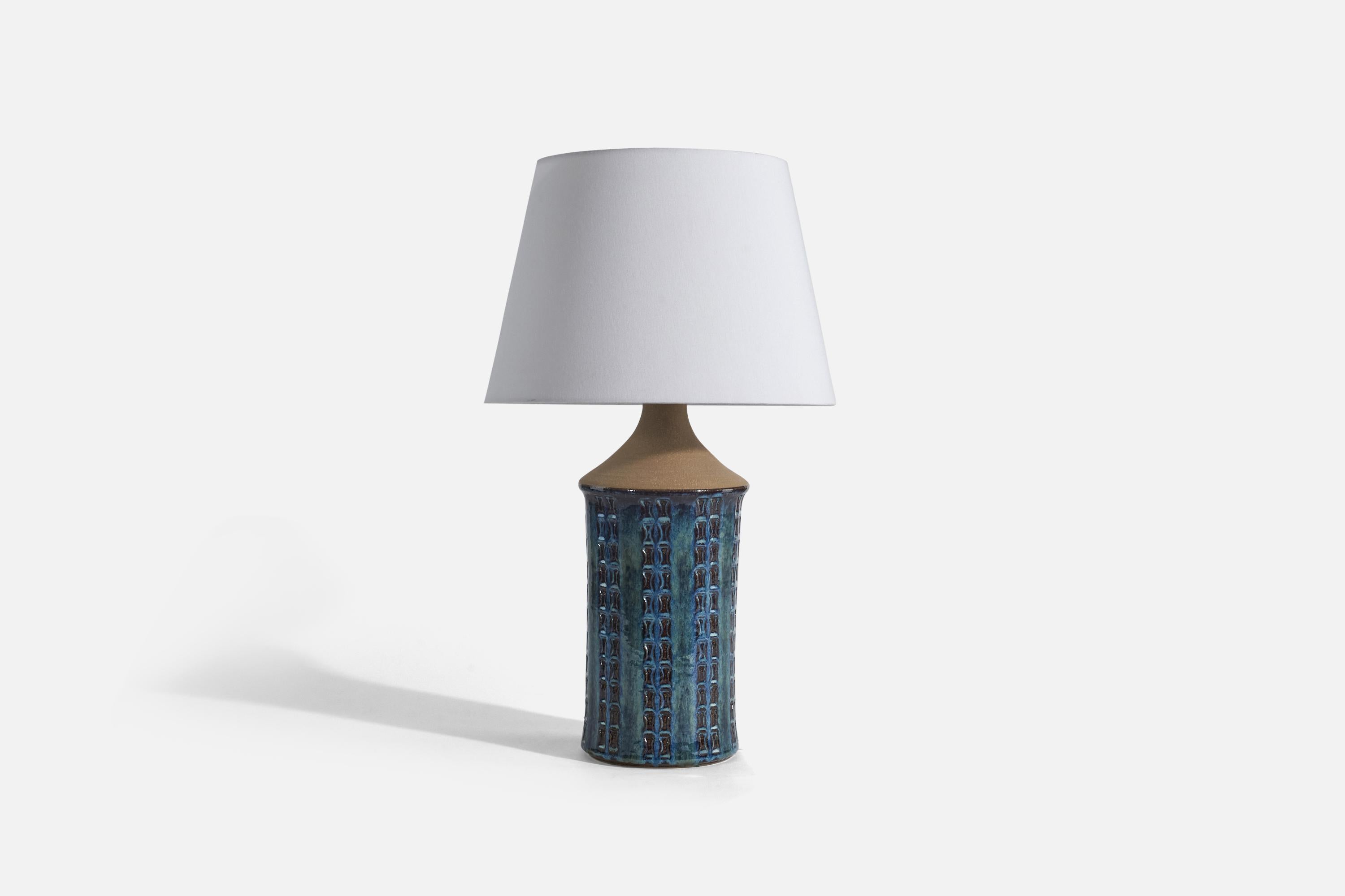 Mid-Century Modern Søholm Stentøj, Table Lamp, Blue-Glazed Stoneware, Bornholm, Denmark, 1960s