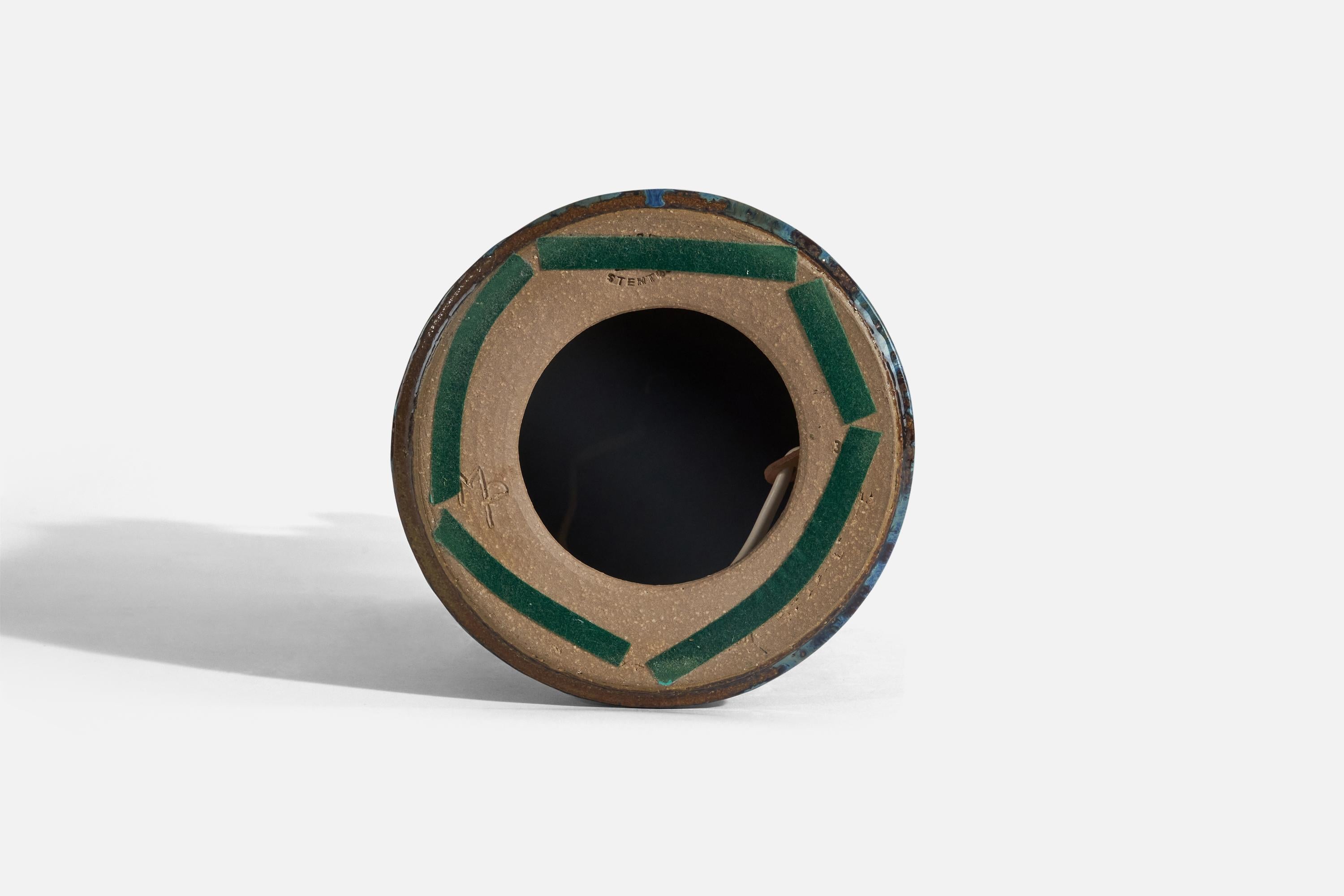 Søholm Stentøj, Table Lamp, Blue-Glazed Stoneware, Bornholm, Denmark, 1960s In Good Condition In High Point, NC