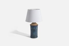 Søholm Stentøj, Table Lamp, Blue-Glazed Stoneware, Bornholm, Denmark, 1960s