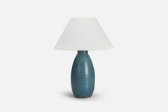 Søholm Keramik, Table Lamp, Glazed Blue Stoneware Brass Bornholm, Denmark, 1960s