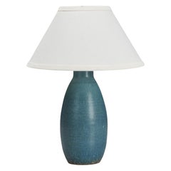 Søholm Keramik, Table Lamp, Glazed Blue Stoneware Brass Bornholm, Denmark, 1960s