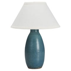 Søholm Keramik, Table Lamp, Glazed Blue Stoneware Brass Bornholm, Denmark, 1960s