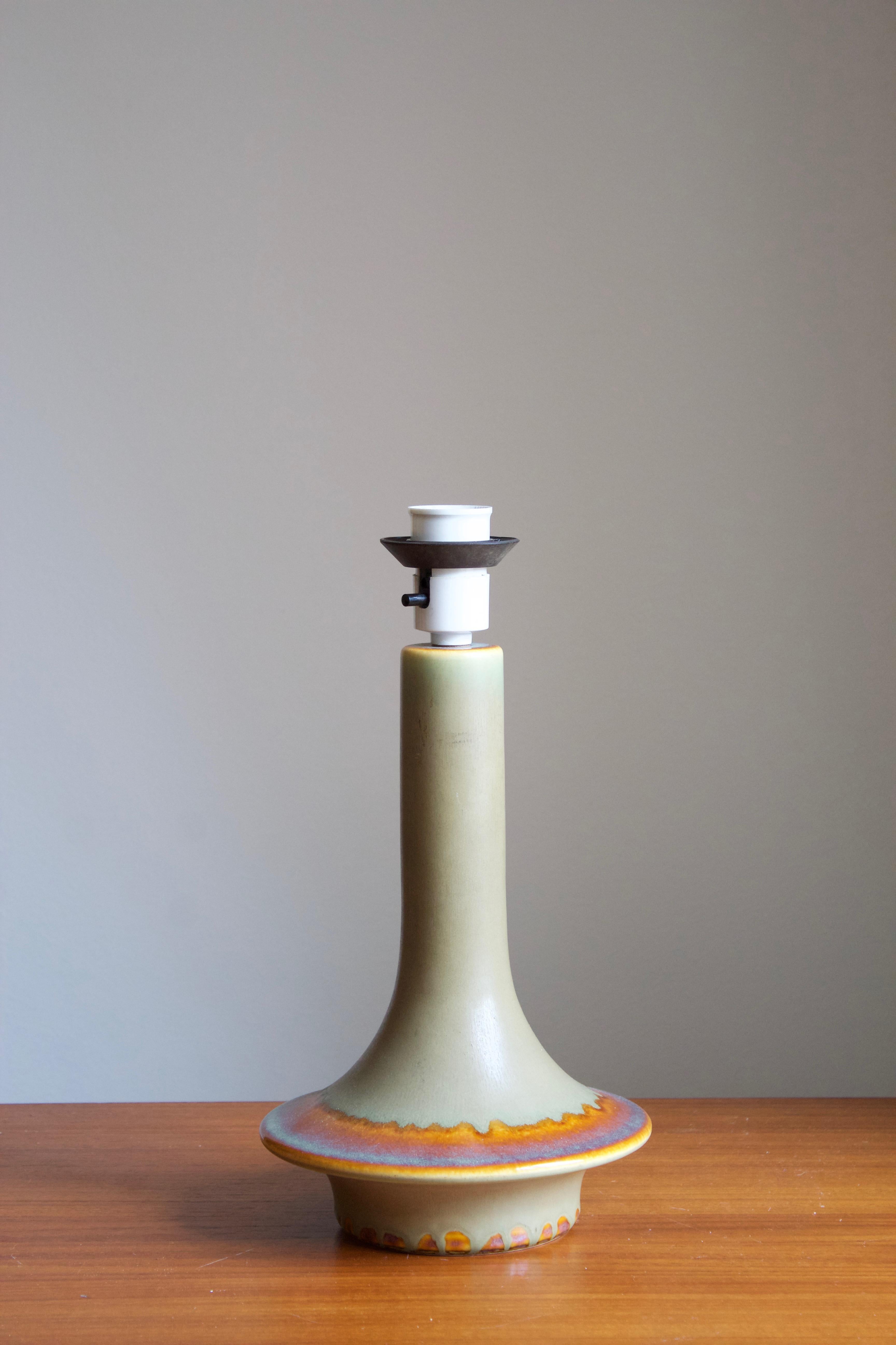 Mid-Century Modern Søholm Keramik, Table Lamp, Green Glazed Stoneware, Bornholm, Denmark, 1960s