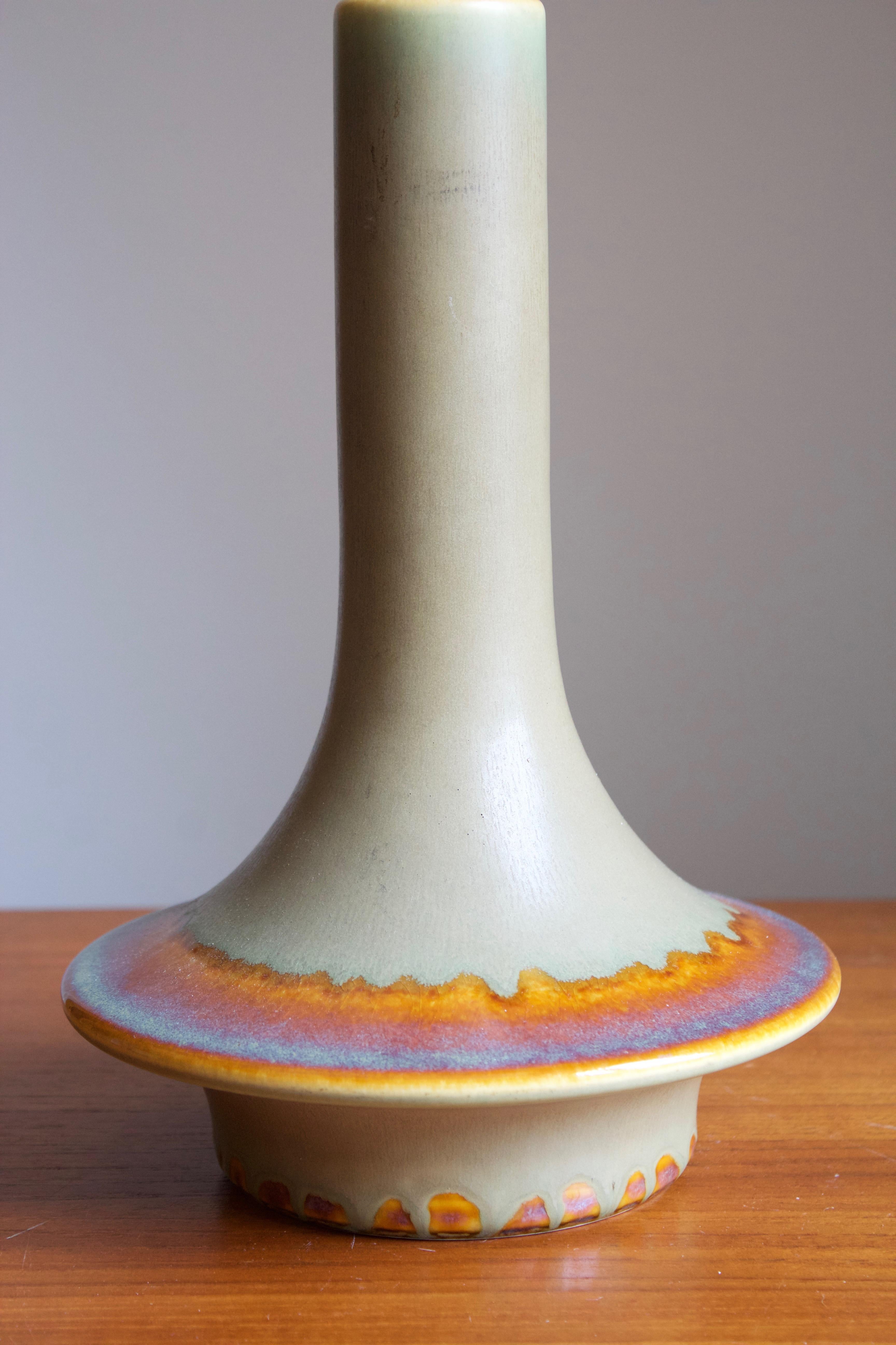 Danish Søholm Keramik, Table Lamp, Green Glazed Stoneware, Bornholm, Denmark, 1960s