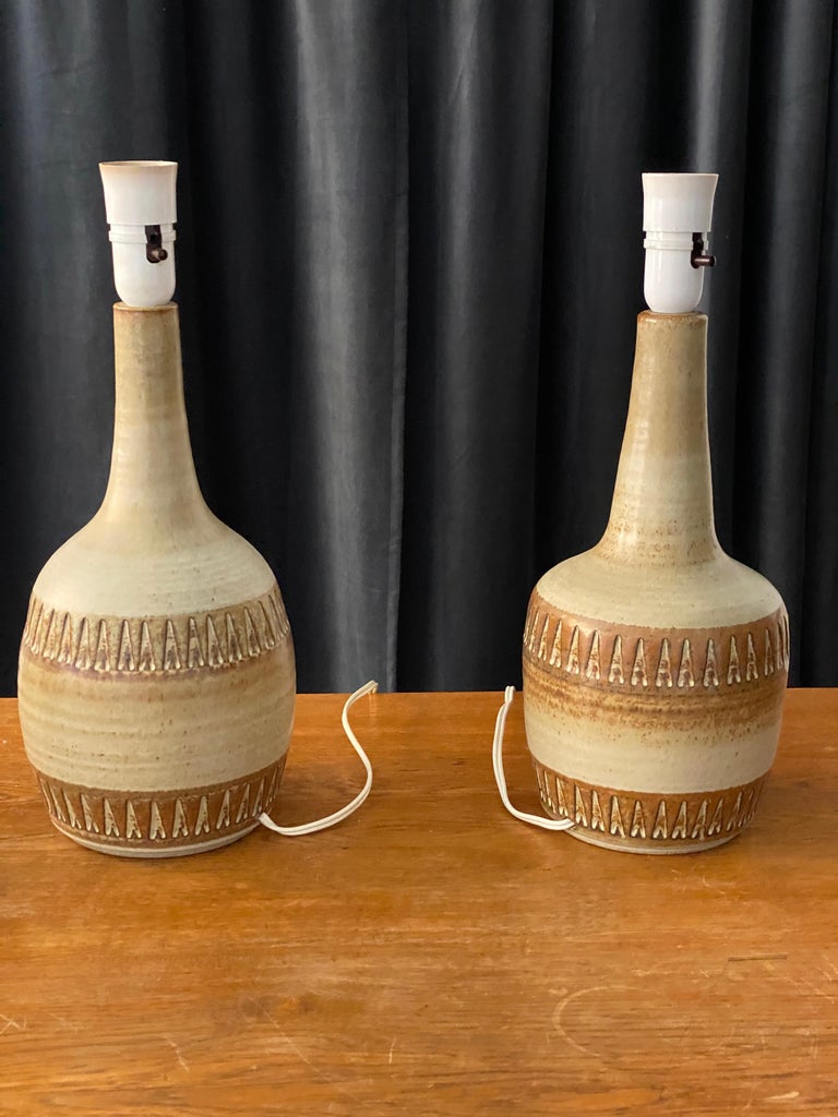 American Søholm Keramik, Table Lamps, Glazed Stoneware, Bornholm, Denmark, 1960s For Sale