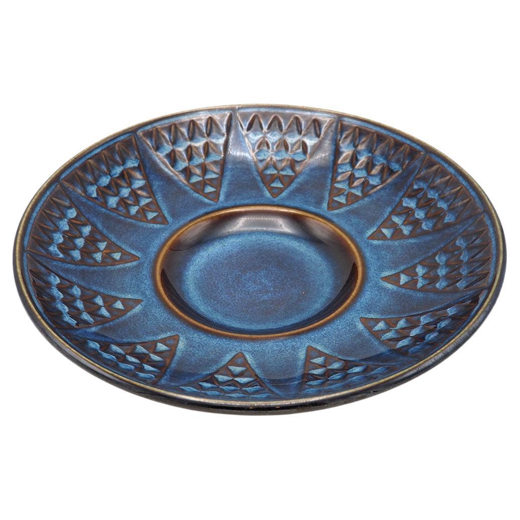 Søholm large blue glazed ceramic bowl, 1960s For Sale