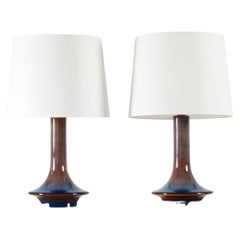 Søholm Pair of Sculptural Ufo Sharped Table Lamps Danish Modern Blue Notes 1960s