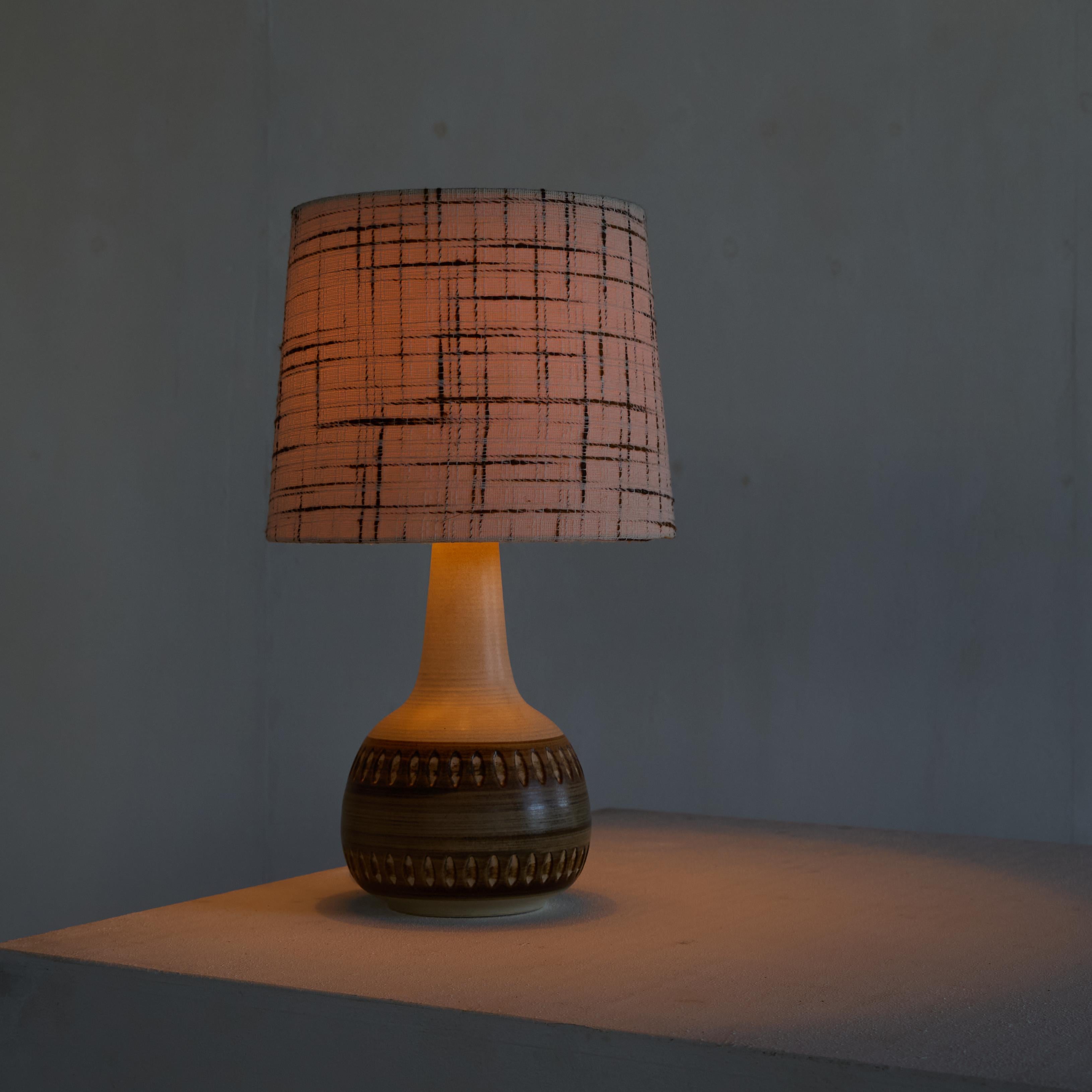 20th Century Søholm Stentøj Danish Studio Pottery Table Lamp with Original Shade 1960s For Sale