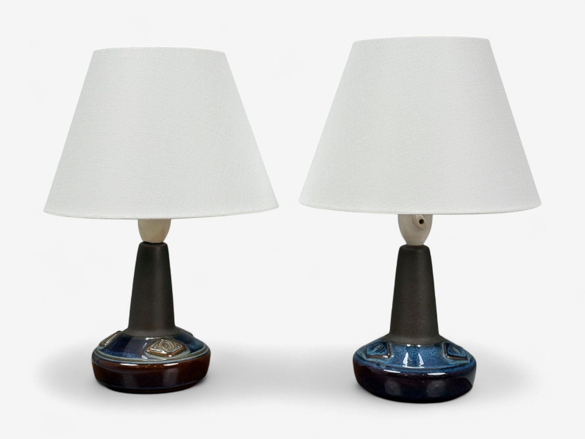 Søholm Stentøj, Danish Mid-Century Modern, Glazed Stoneware, Table Lamps, Denmark, 1970s

Pair of blue and brown partially glazed stoneware table lamps designed and produced by Søholm Stentøj in 20th century Denmark. Each example is marked on the