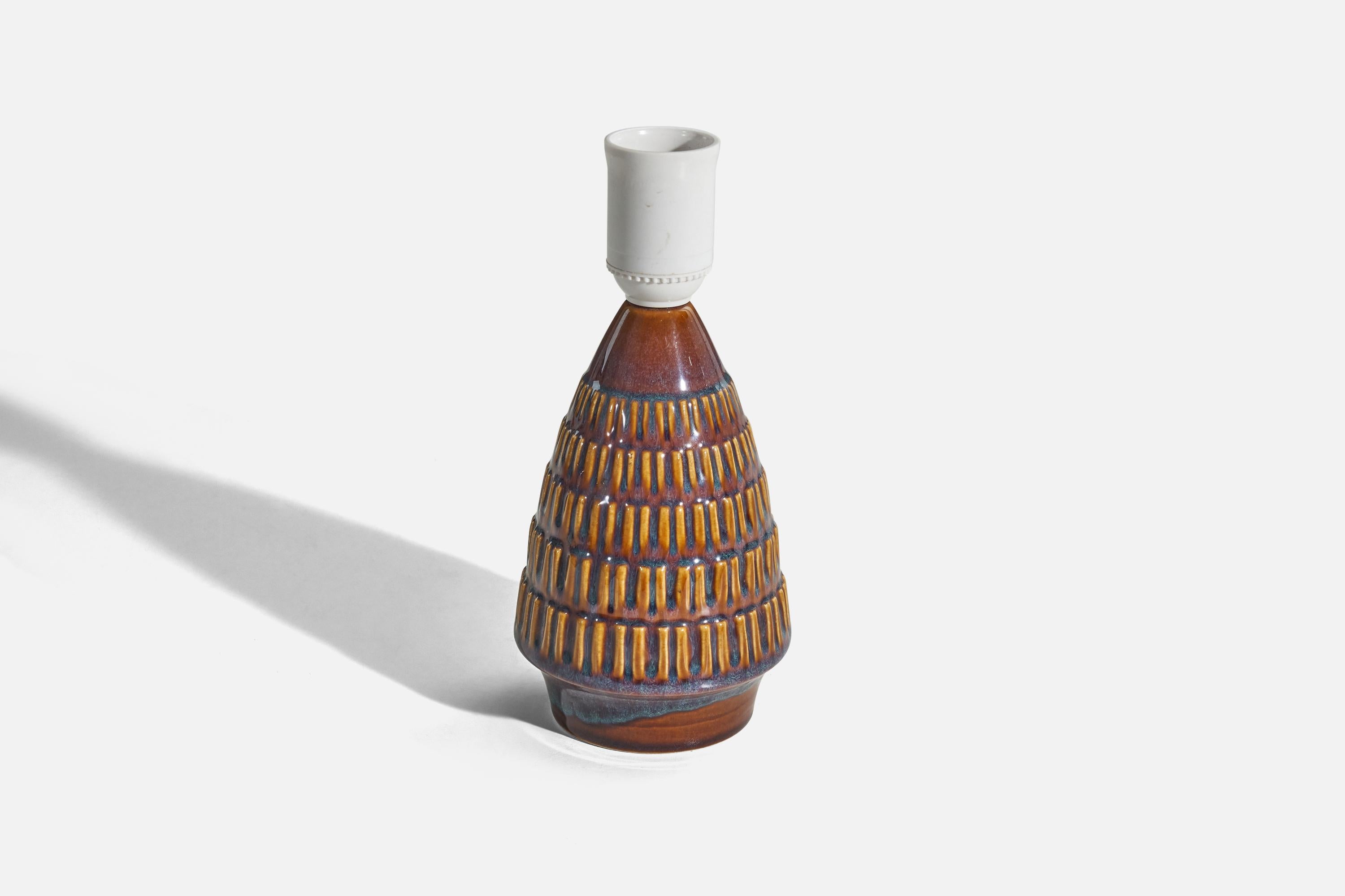 Søholm Stentøj, Table Lamp, Blue and Brown-Glazed Stoneware, Denmark, c. 1960s In Good Condition For Sale In High Point, NC