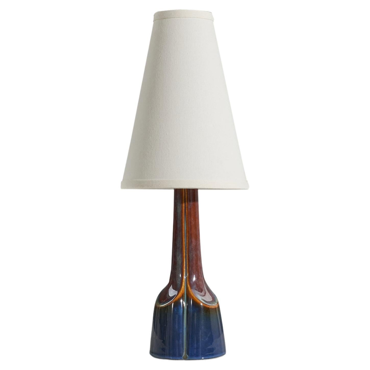 Søholm Stentøj, Table Lamp, Blue And Brown-Glazed Stoneware, Denmark, c. 1960s