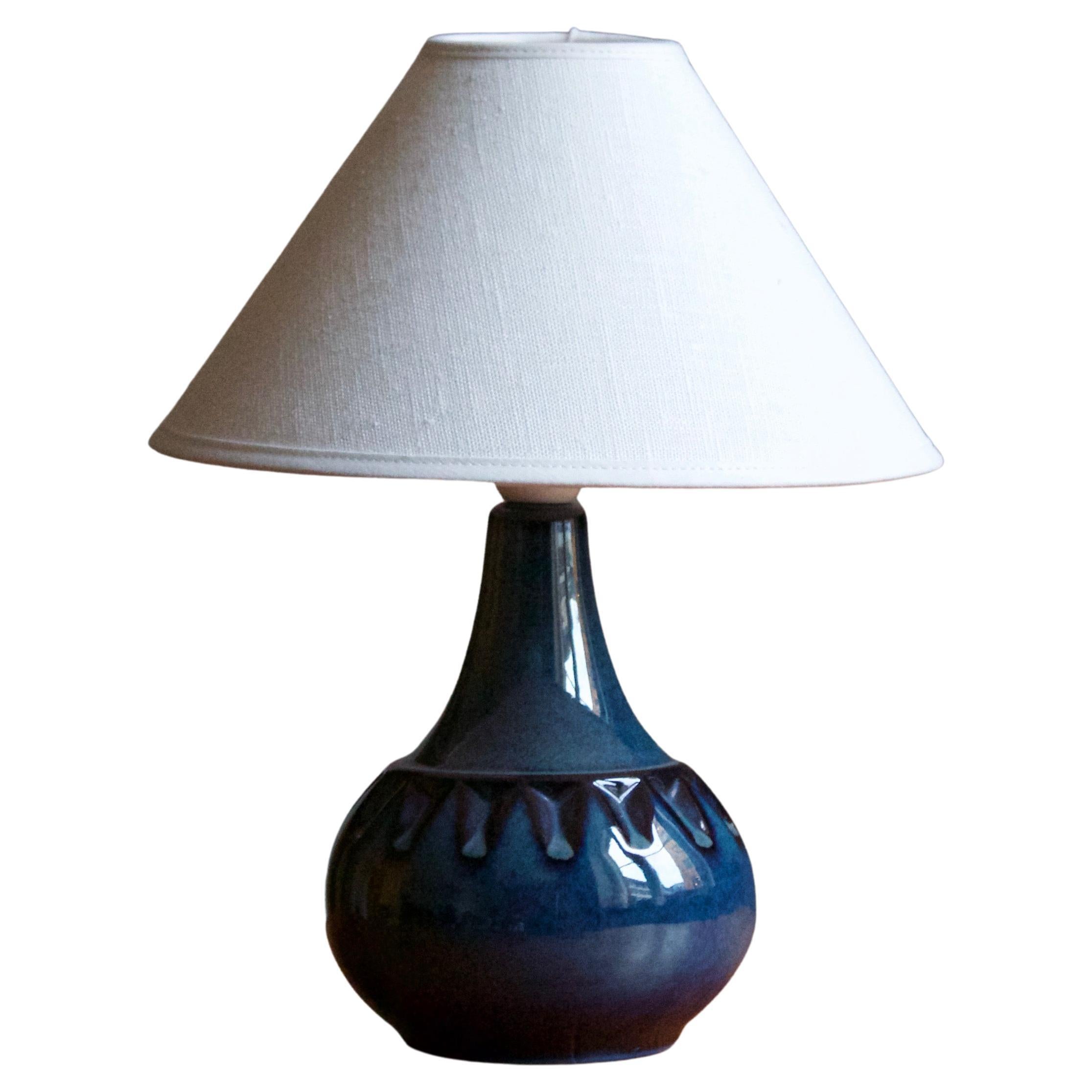 Søholm Stentøj, Table Lamp, Blue Glazed Stoneware, Bornholm, Denmark, 1960s