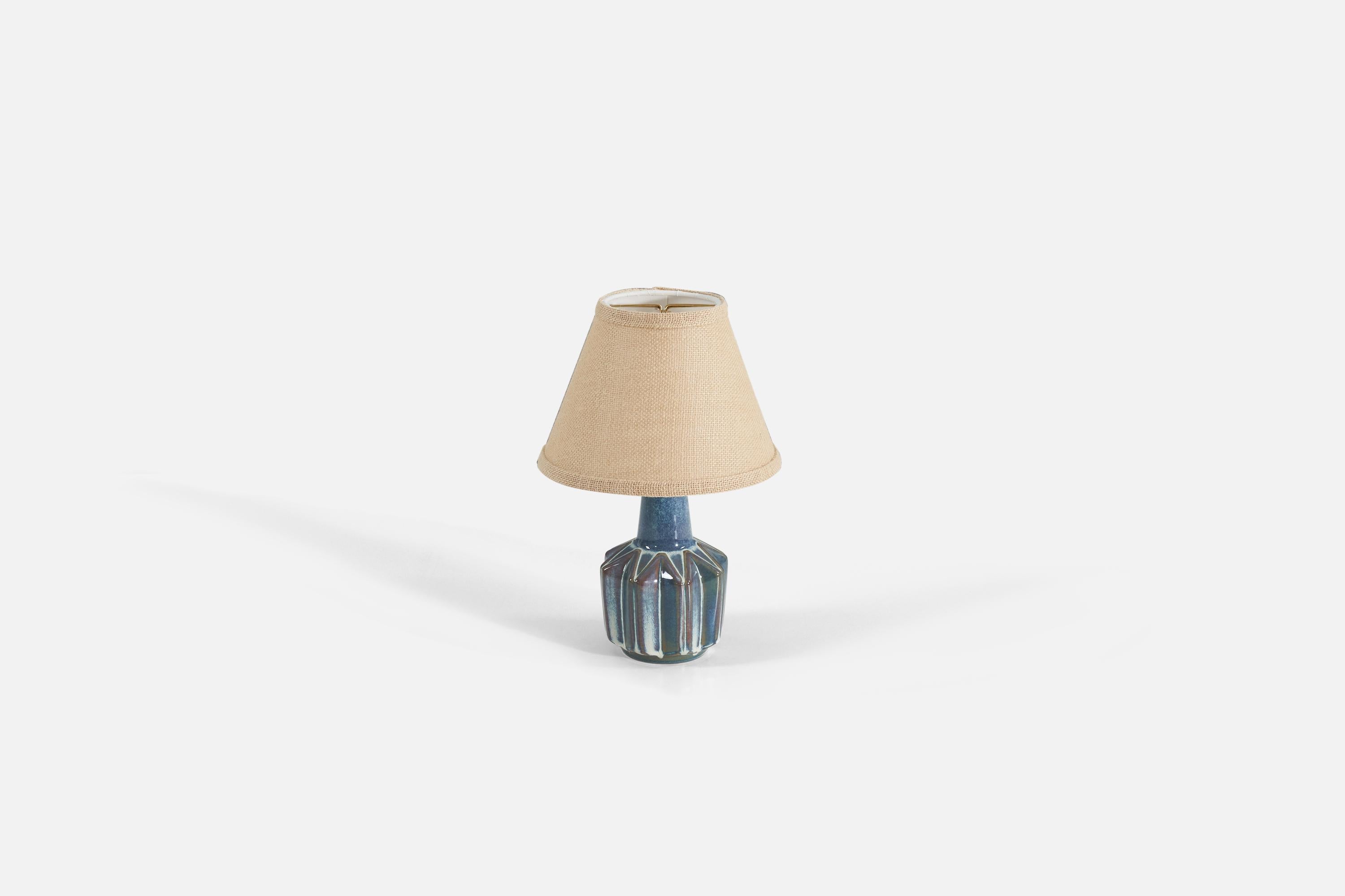 Danish Søholm Stentøj, Table Lamp, Blue-Glazed Stoneware, Denmark, 1960s