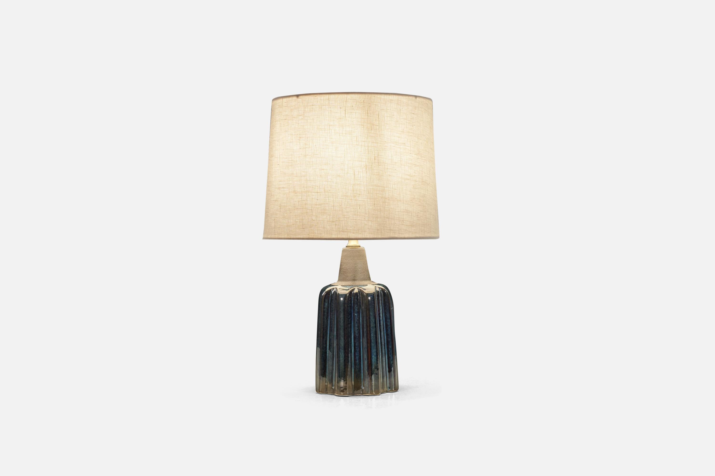 Danish Søholm Stentøj, Table Lamp, Blue-Glazed Stoneware, Denmark, 1960s For Sale