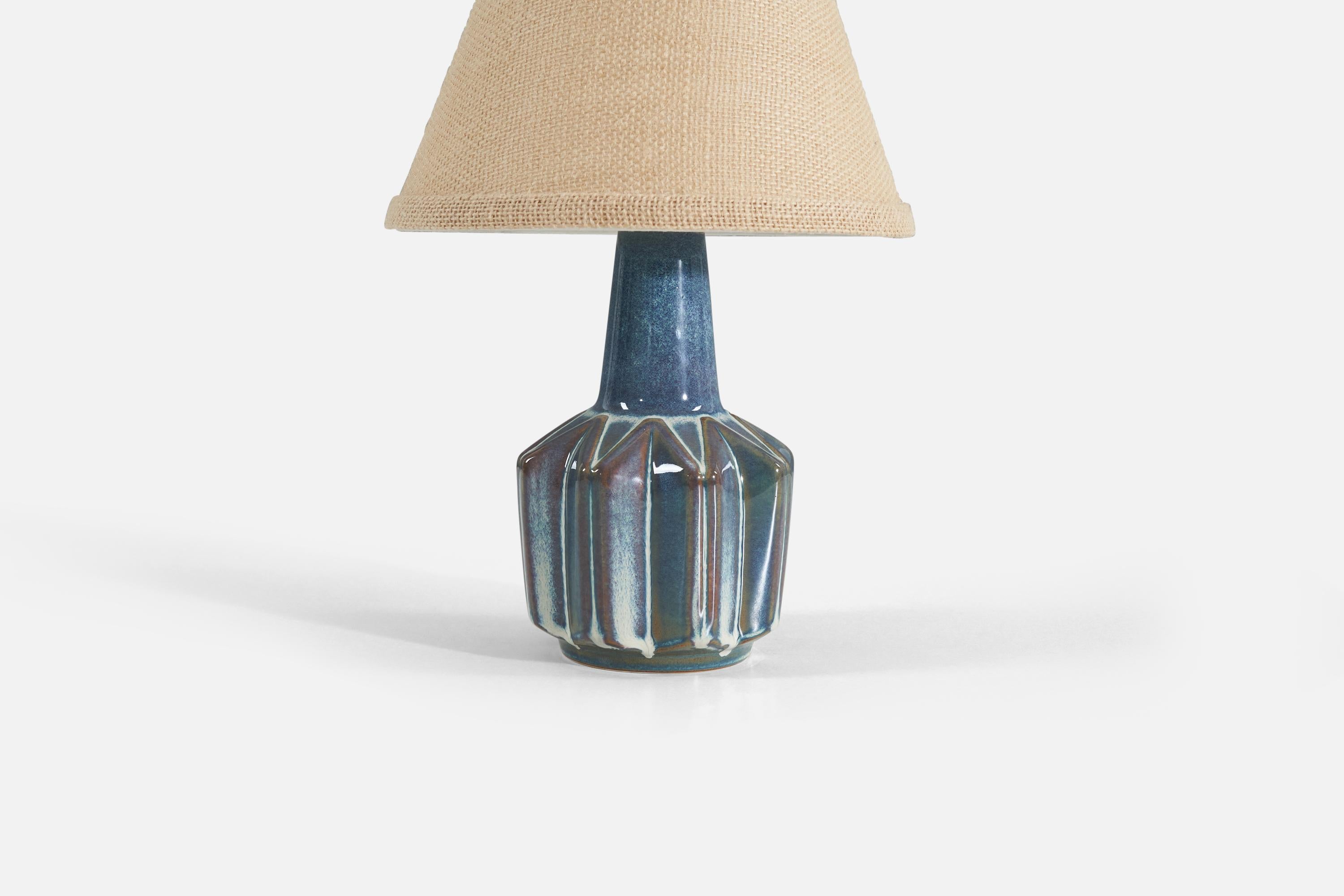 Søholm Stentøj, Table Lamp, Blue-Glazed Stoneware, Denmark, 1960s In Good Condition In High Point, NC