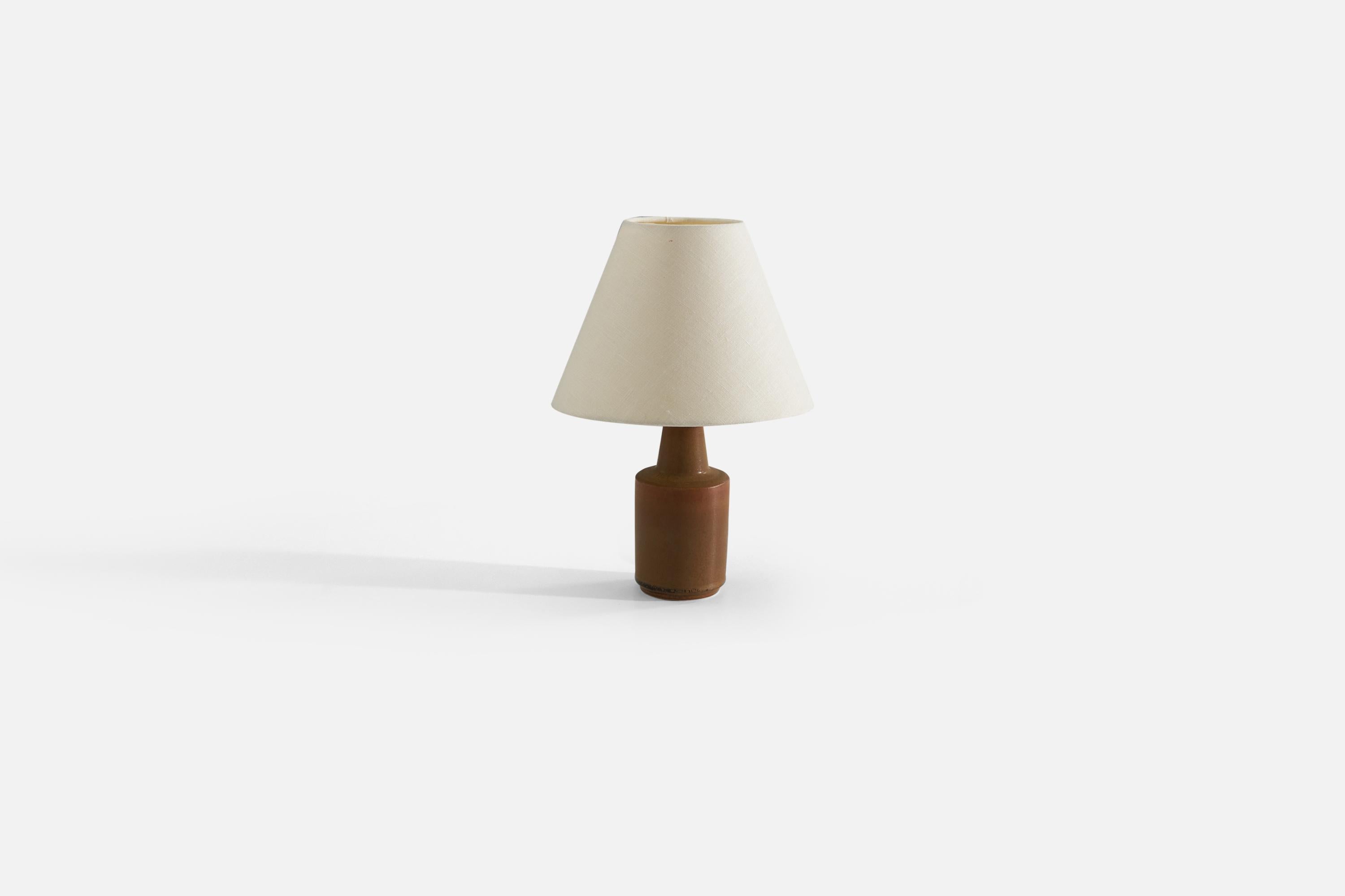 Danish Søholm Stentøj, Table Lamp, Brown-Glazed Stoneware, Denmark, 1960s For Sale