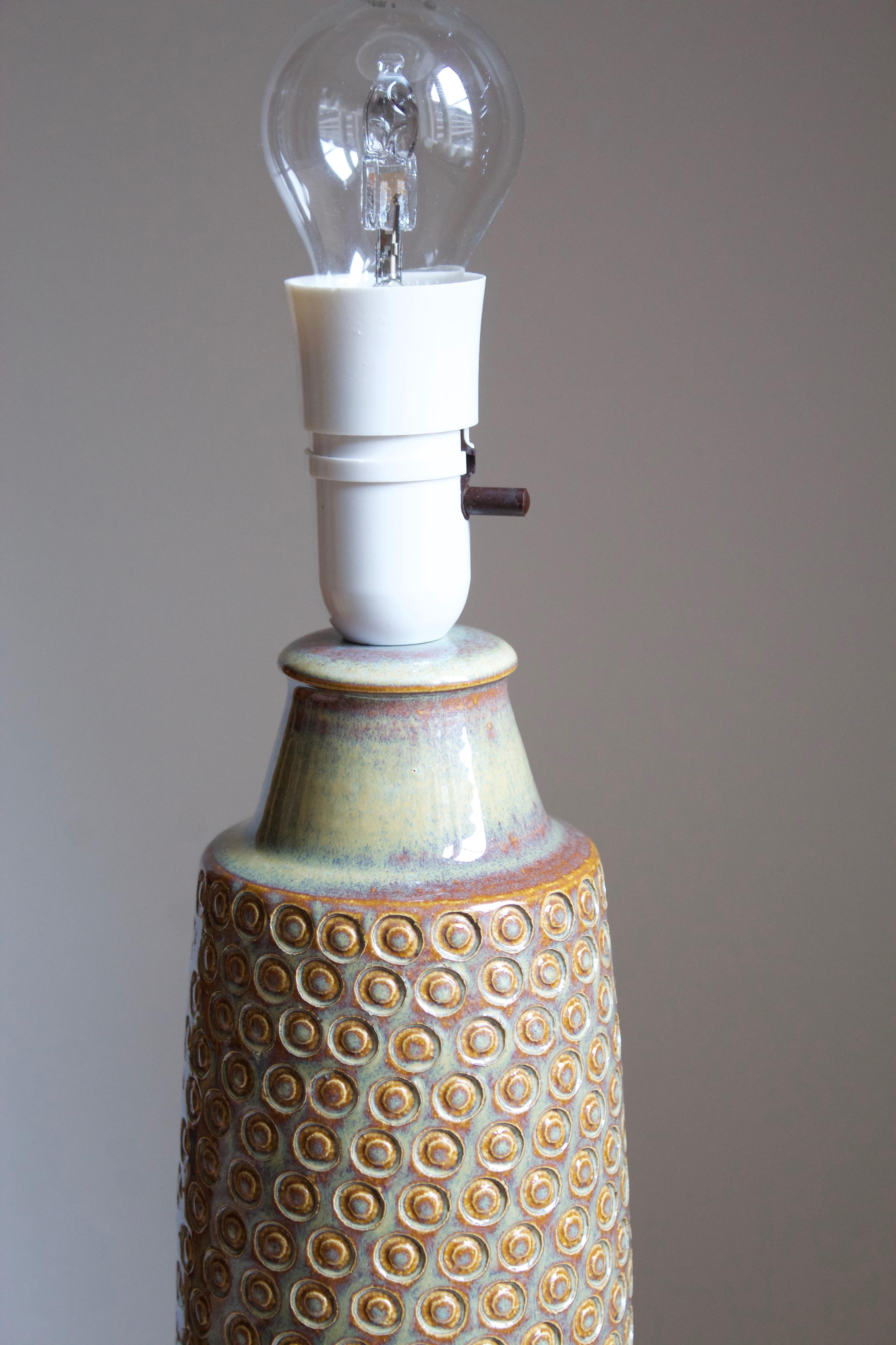 Mid-Century Modern Søholm Stentøj, Table Lamp, Glazed Incised Stoneware, Bornholm, Denmark, 1960s