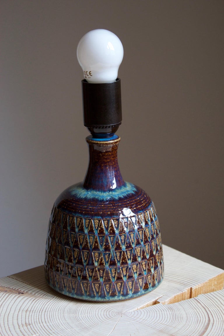 Søholm Stentøj, Table Lamp, Glazed Incised Stoneware, Bornholm, Denmark ...