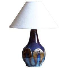Søholm Stentøj, Table Lamp, Glazed Incised Stoneware, Bornholm, Denmark, 1960s