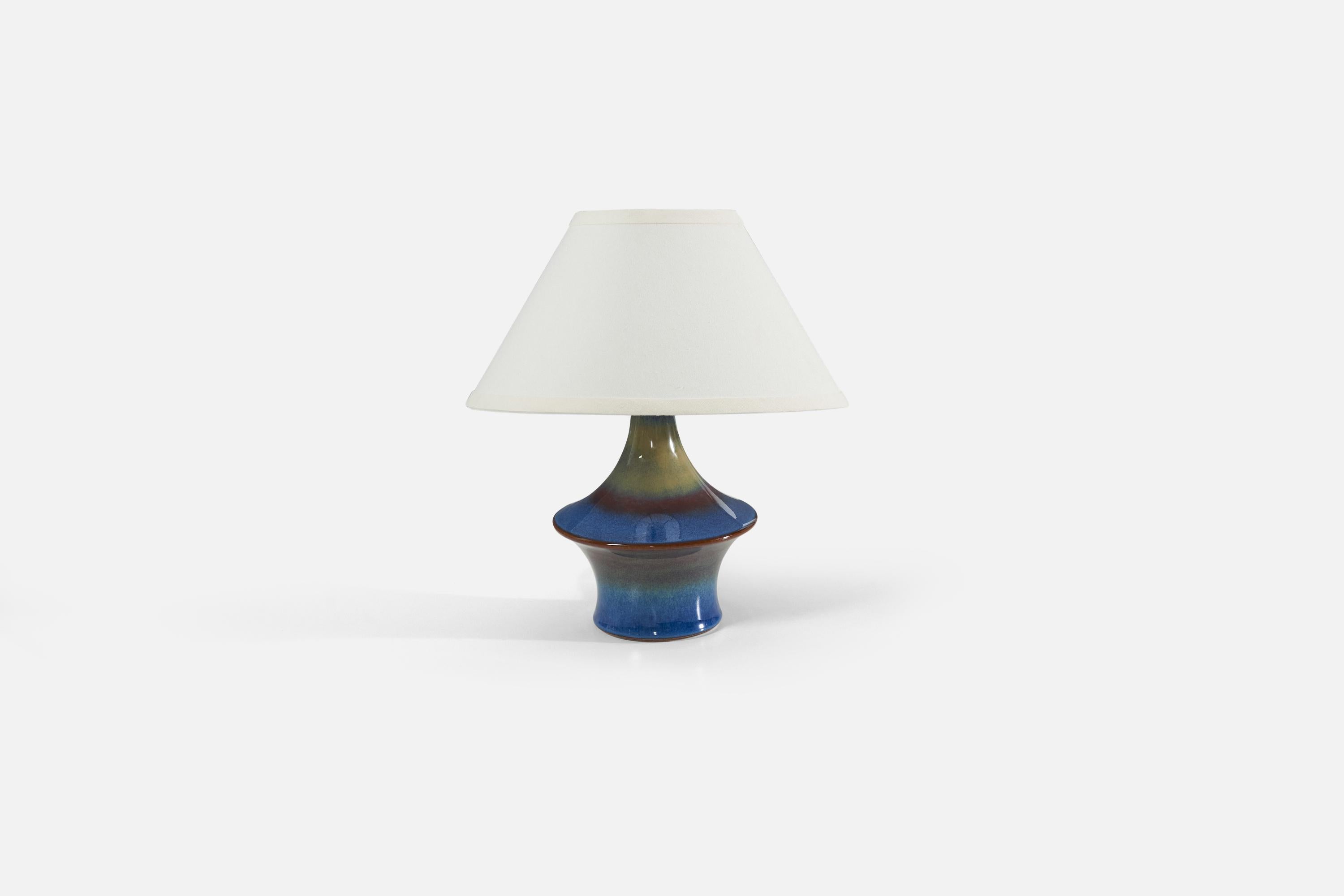 Mid-Century Modern Søholm Stentøj, Table Lamp, Green and Blue-Glazed Stoneware, Denmark 1960s For Sale