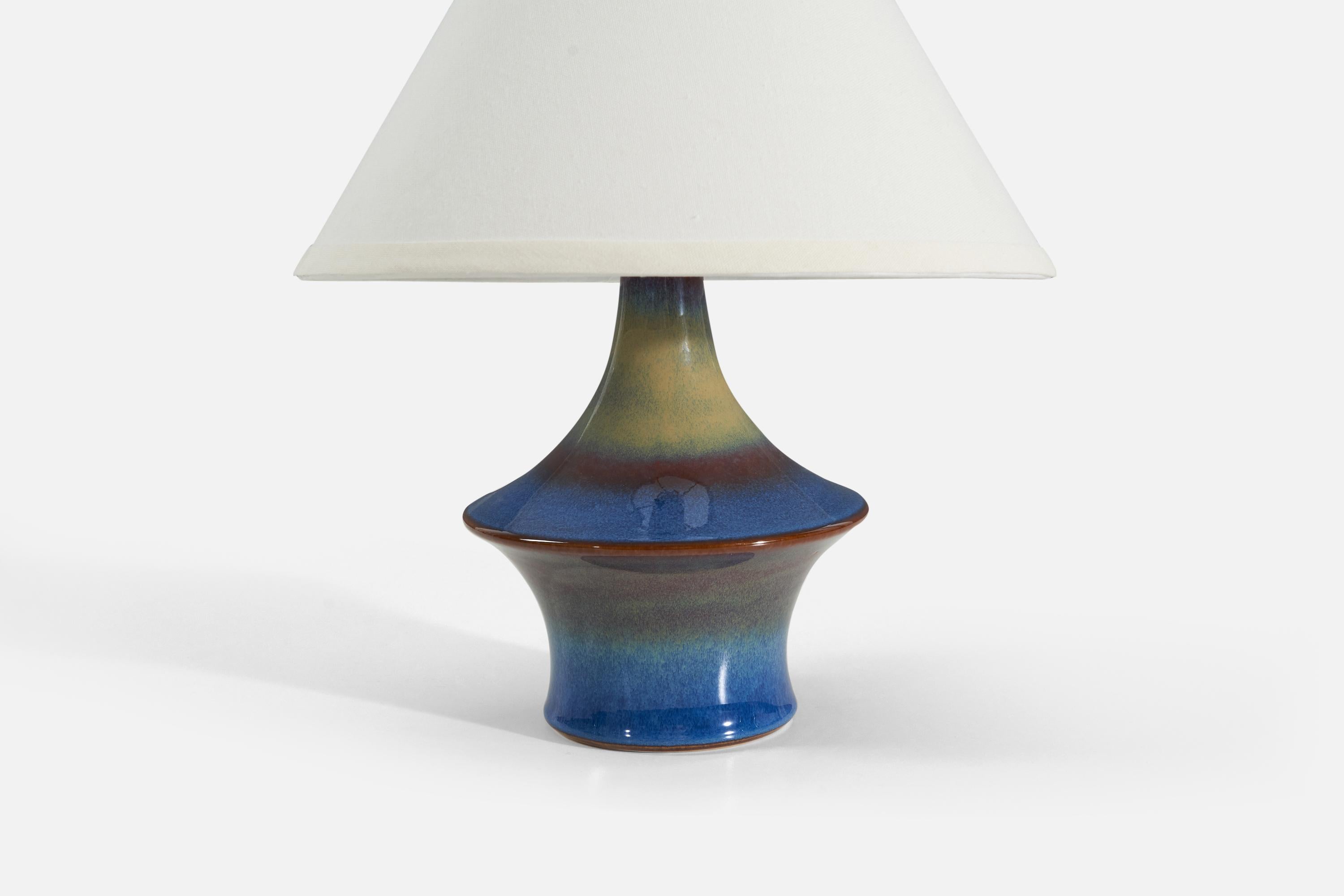 Søholm Stentøj, Table Lamp, Green and Blue-Glazed Stoneware, Denmark 1960s In Good Condition For Sale In High Point, NC