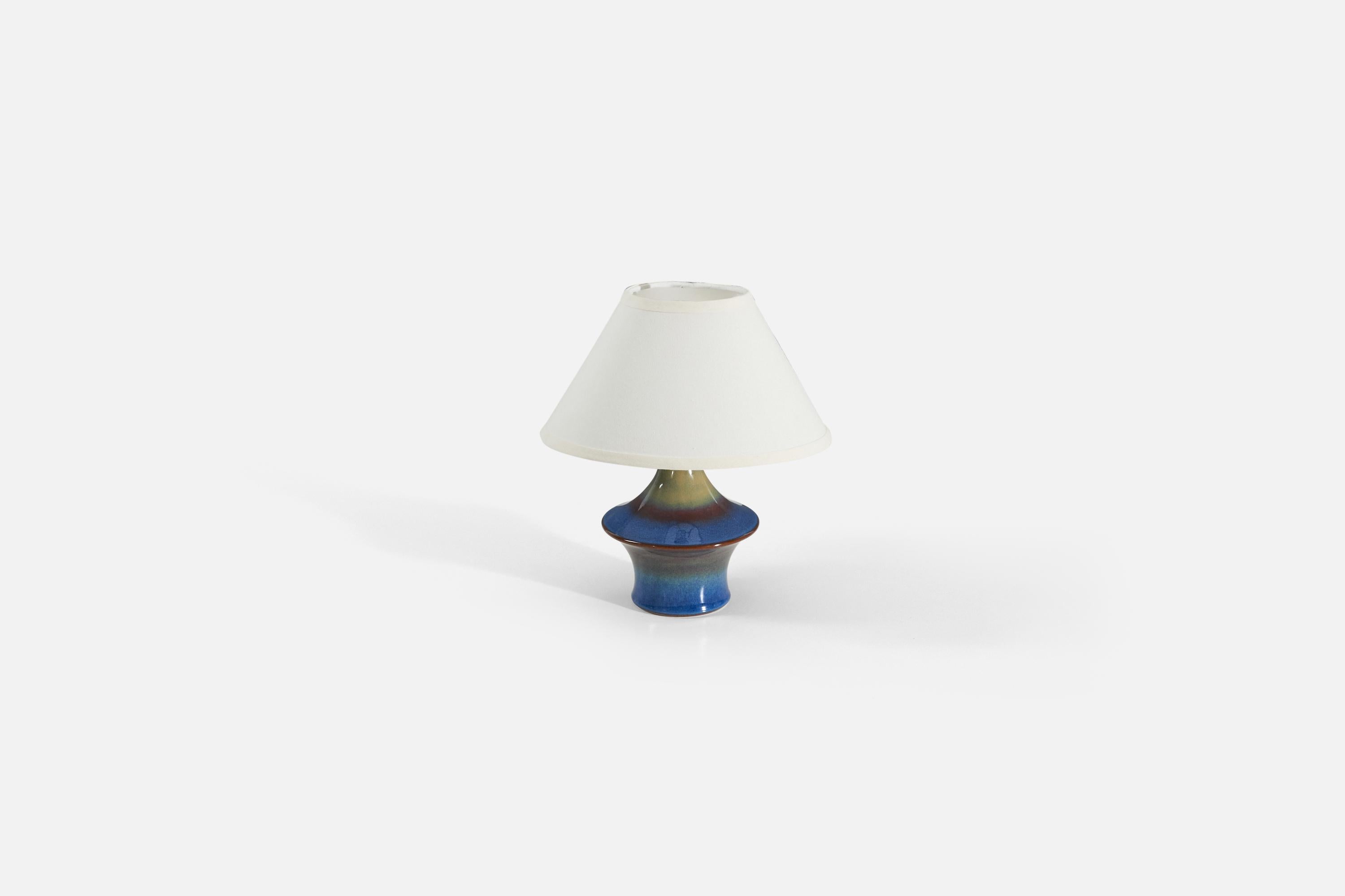 Mid-20th Century Søholm Stentøj, Table Lamp, Green and Blue-Glazed Stoneware, Denmark 1960s For Sale