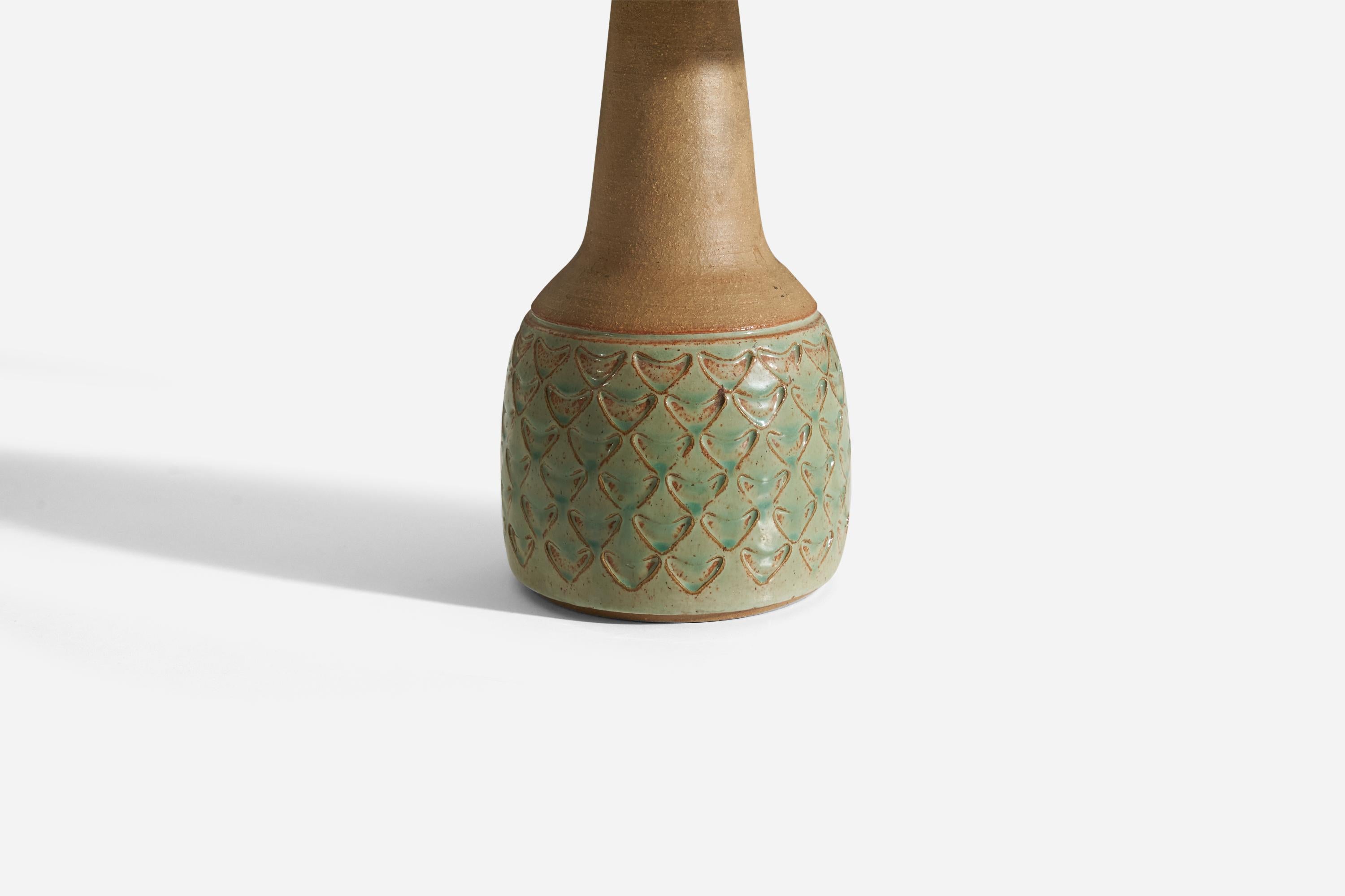 Danish Søholm Stentøj, Table Lamp, Green-Glazed Stoneware, Bornholm, Denmark, 1960s