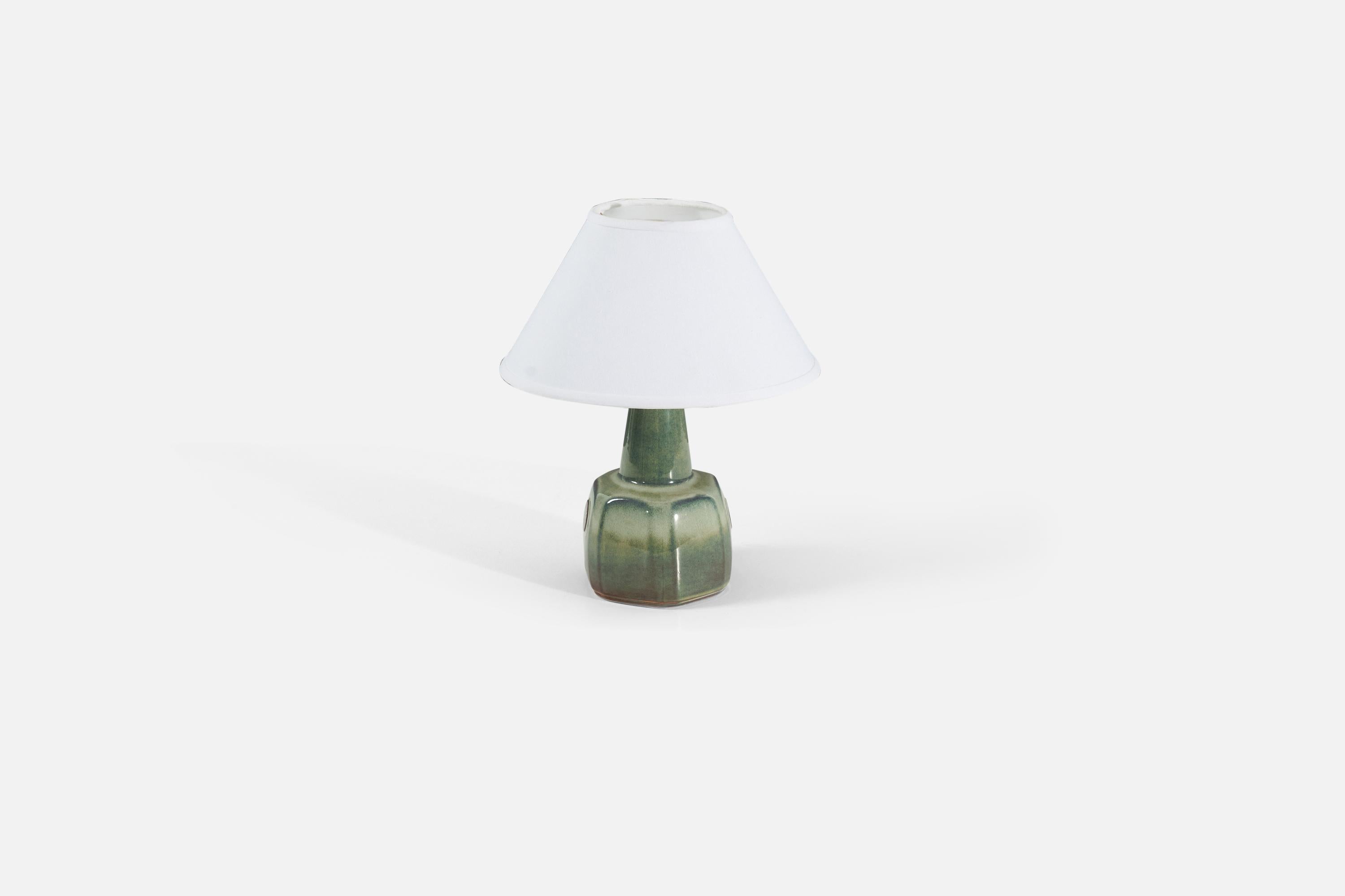 Swedish Søholm Stentøj, Table Lamp, Green-Glazed Stoneware, Sweden, 1960s For Sale