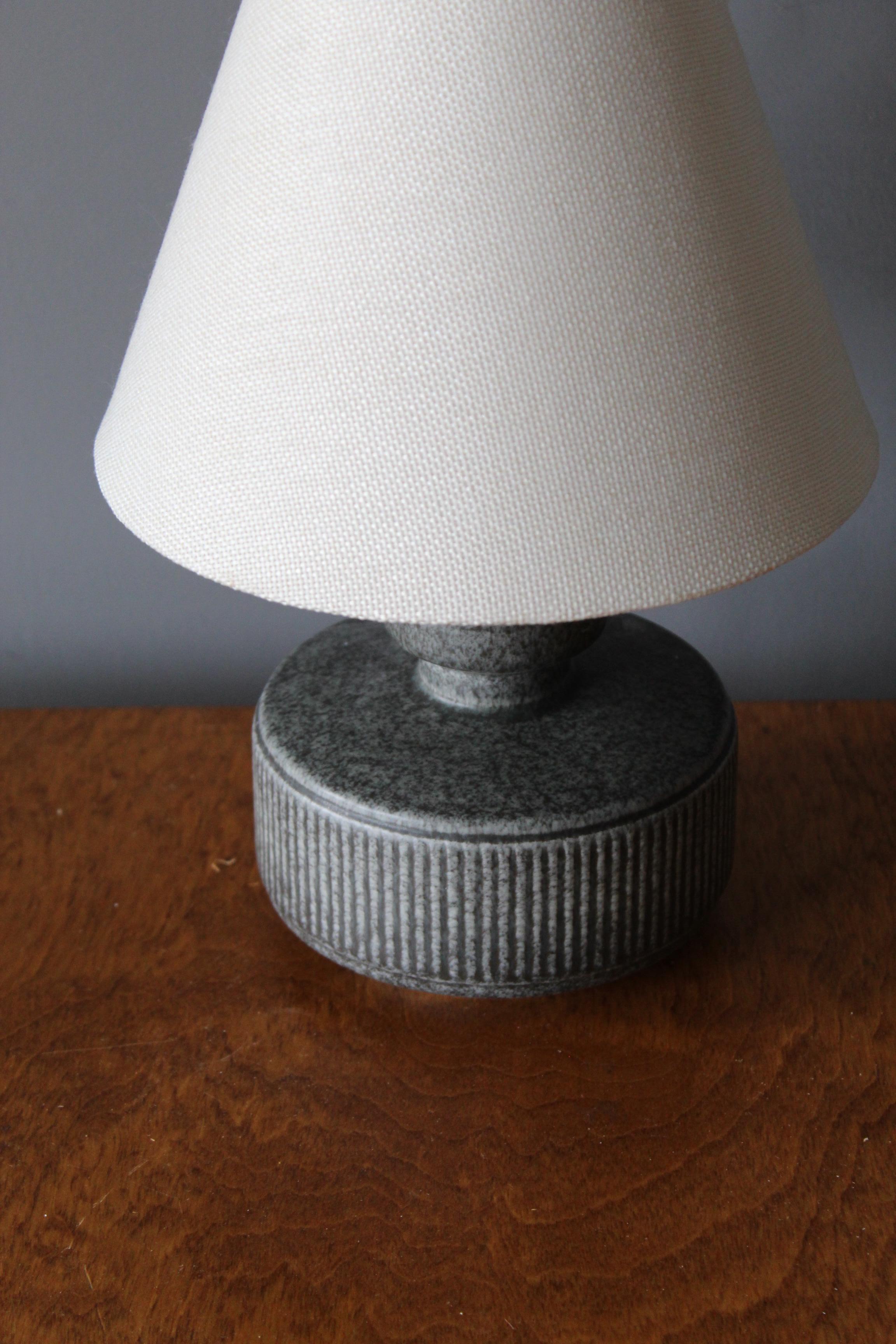Danish Søholm Stentøj, Table Lamp, Grey Glazed Stoneware, Teak Bornholm, Denmark, 1960s