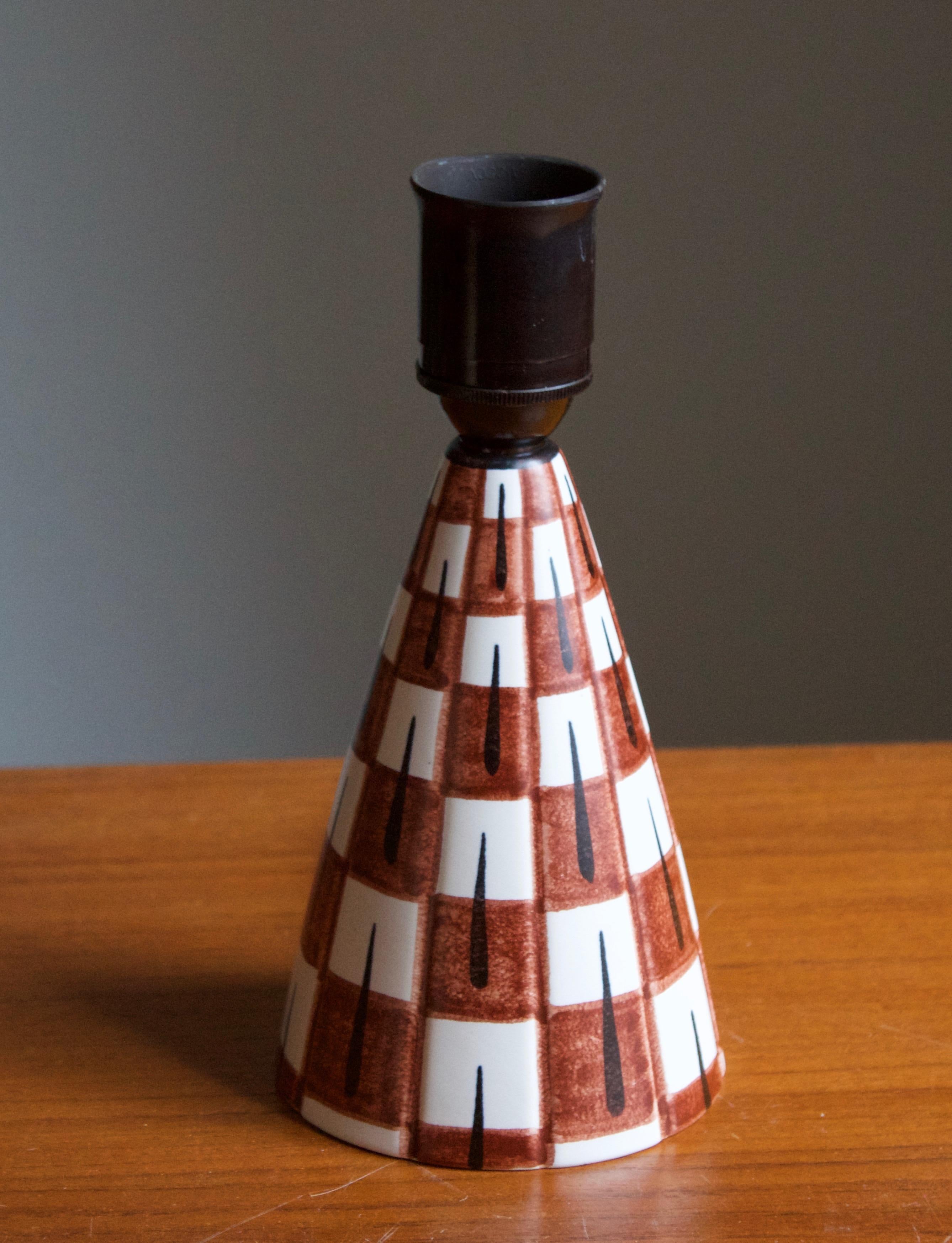 Danish Søholm Stentøj, Table Lamp, Painted Red White Ceramic, Bornholm, Denmark, 1960s