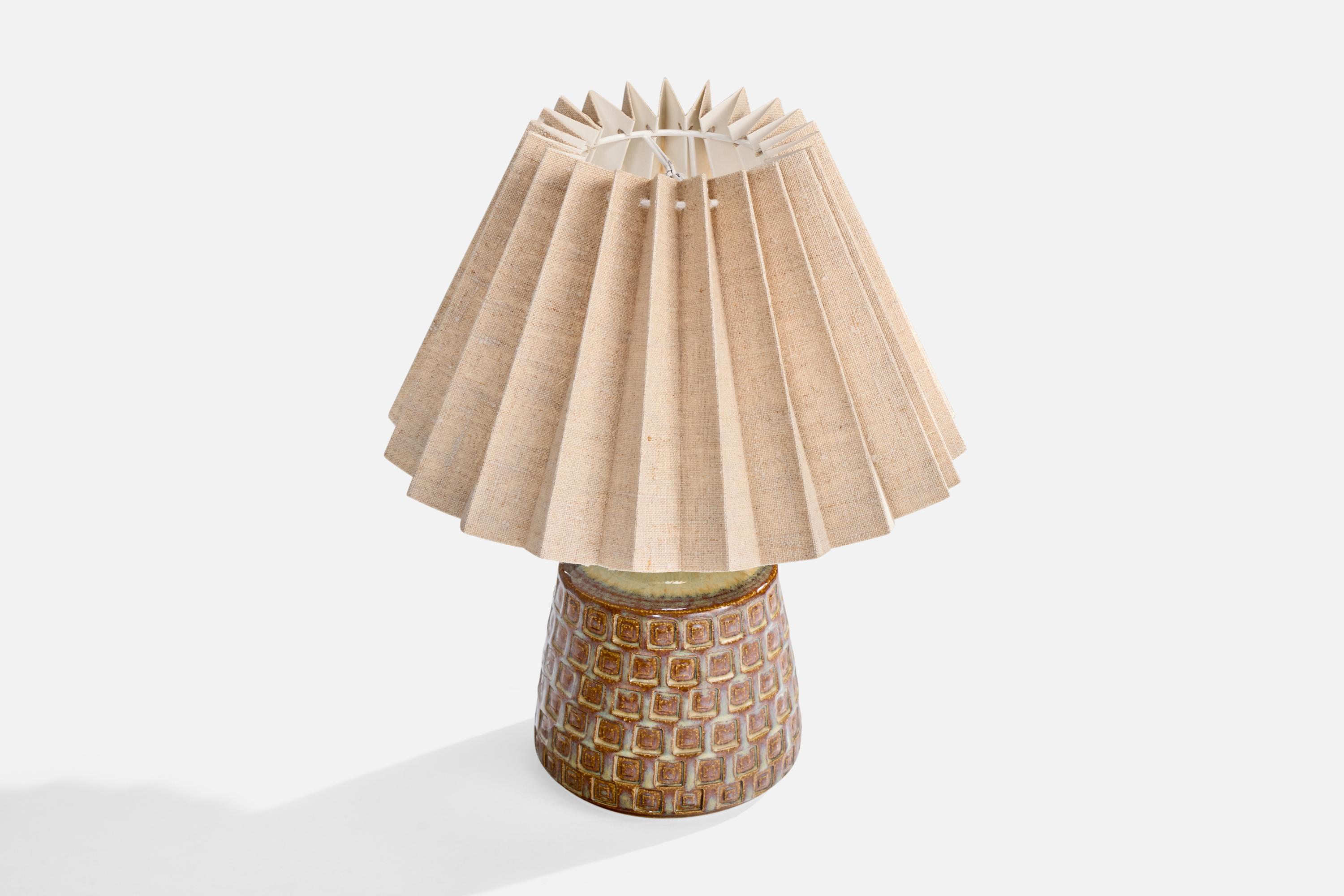 Mid-Century Modern Søholm Stentøj, Table Lamp, Stoneware, Fabric, Denmark, 1960s For Sale