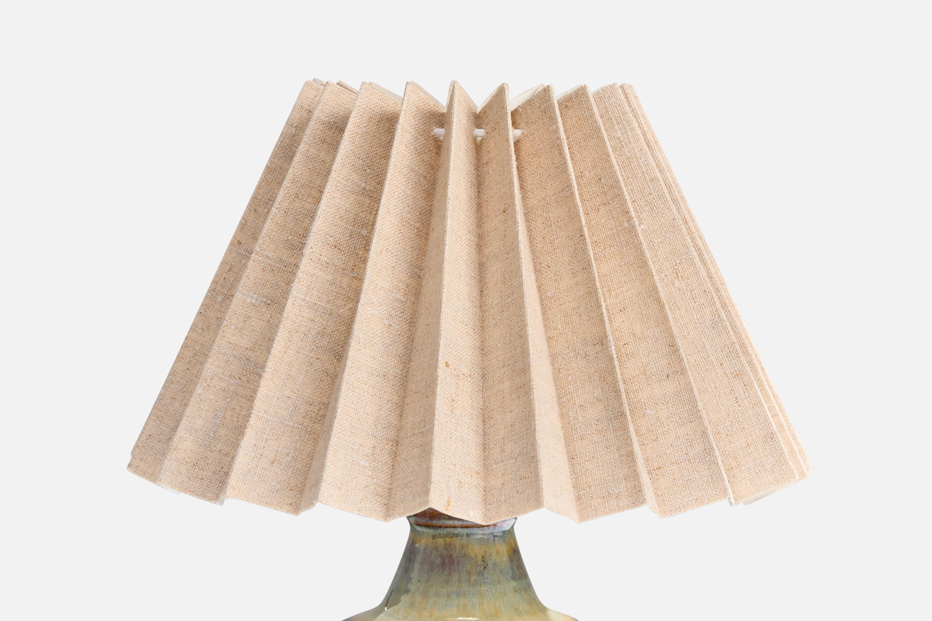Danish Søholm Stentøj, Table Lamp, Stoneware, Fabric, Denmark, 1960s For Sale