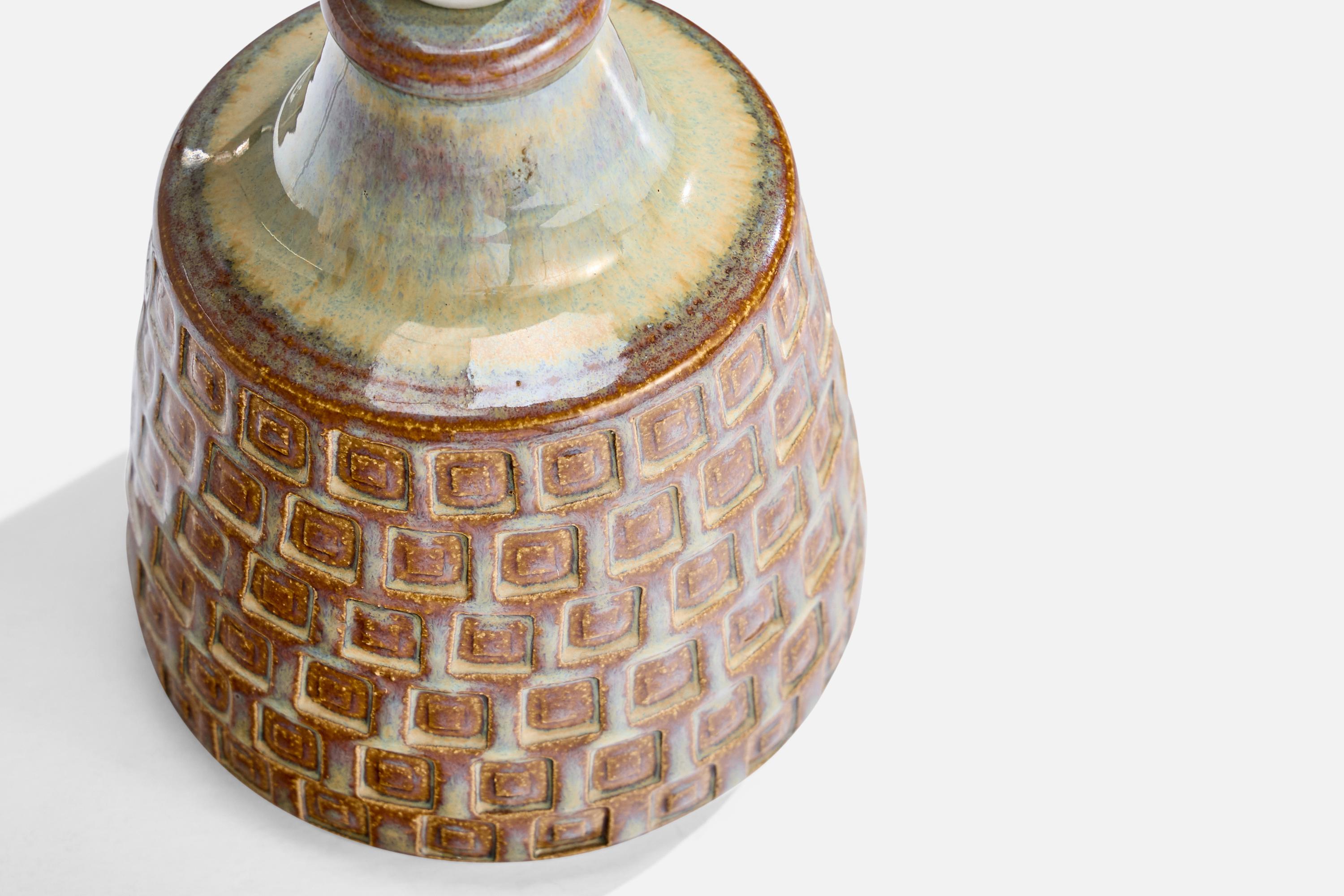 Mid-20th Century Søholm Stentøj, Table Lamp, Stoneware, Fabric, Denmark, 1960s For Sale