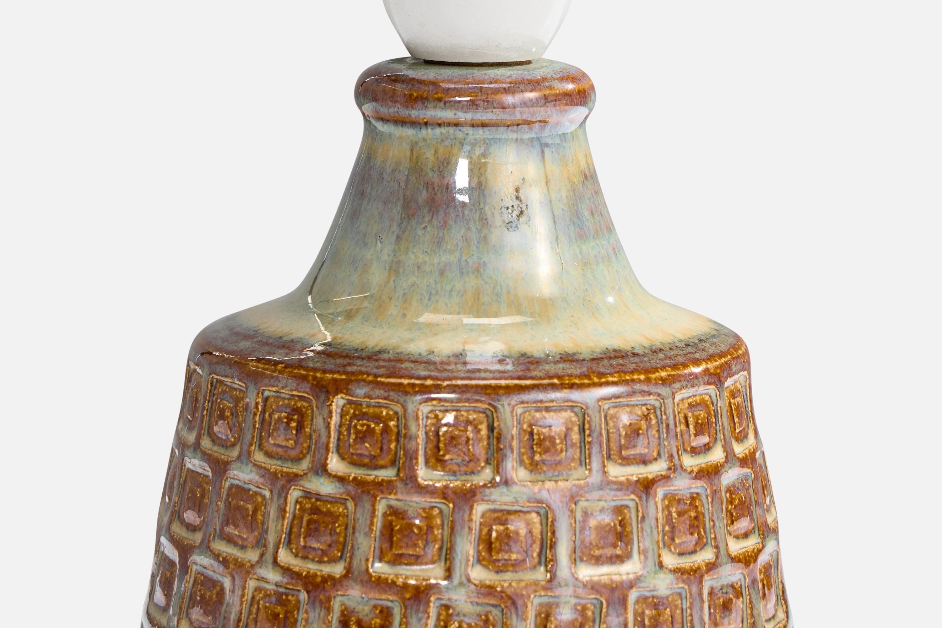 Søholm Stentøj, Table Lamp, Stoneware, Fabric, Denmark, 1960s For Sale 1