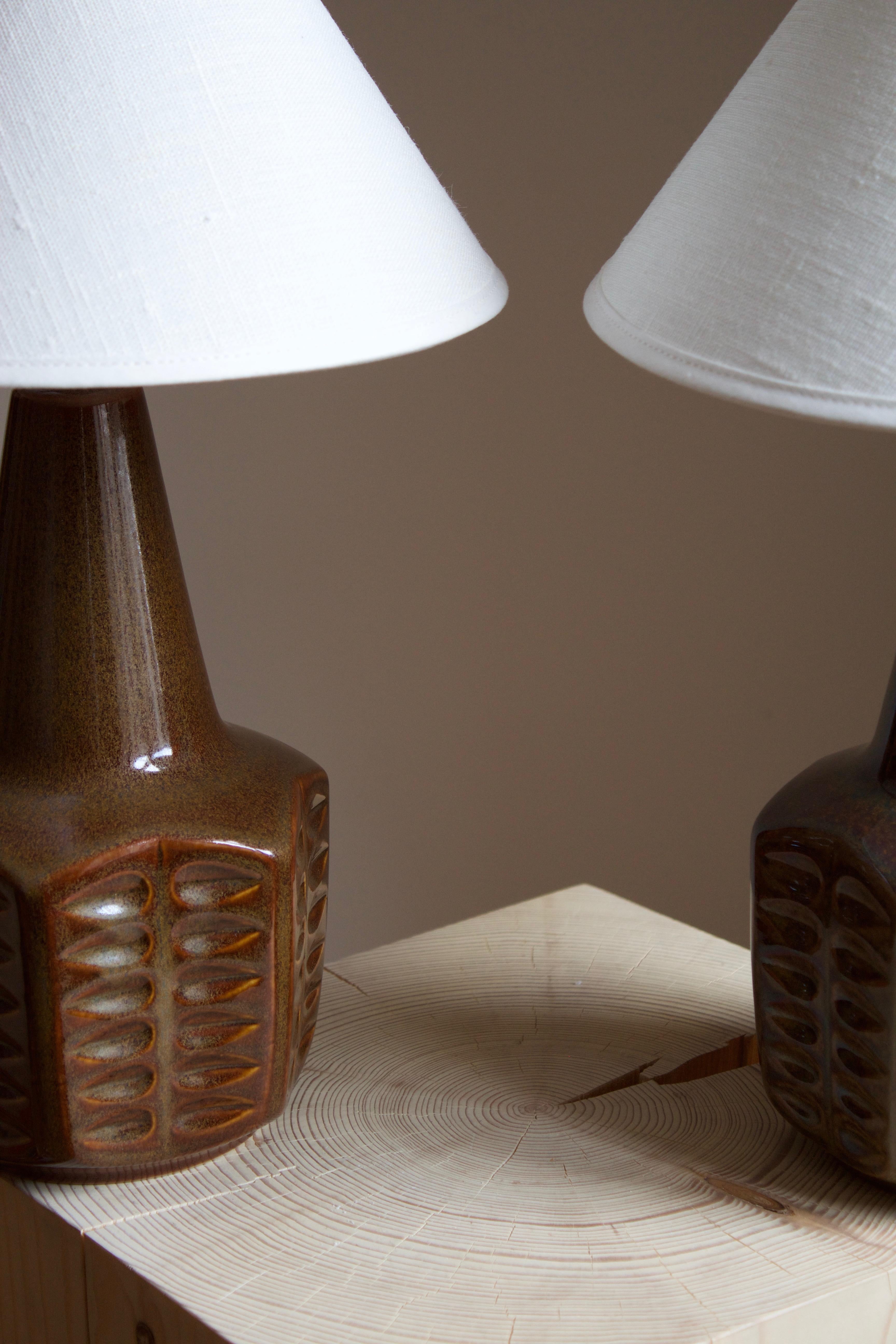 Mid-Century Modern Søholm Stentøj, Table Lamps, Glazed Incised Stoneware, Bornholm, Denmark, 1960s