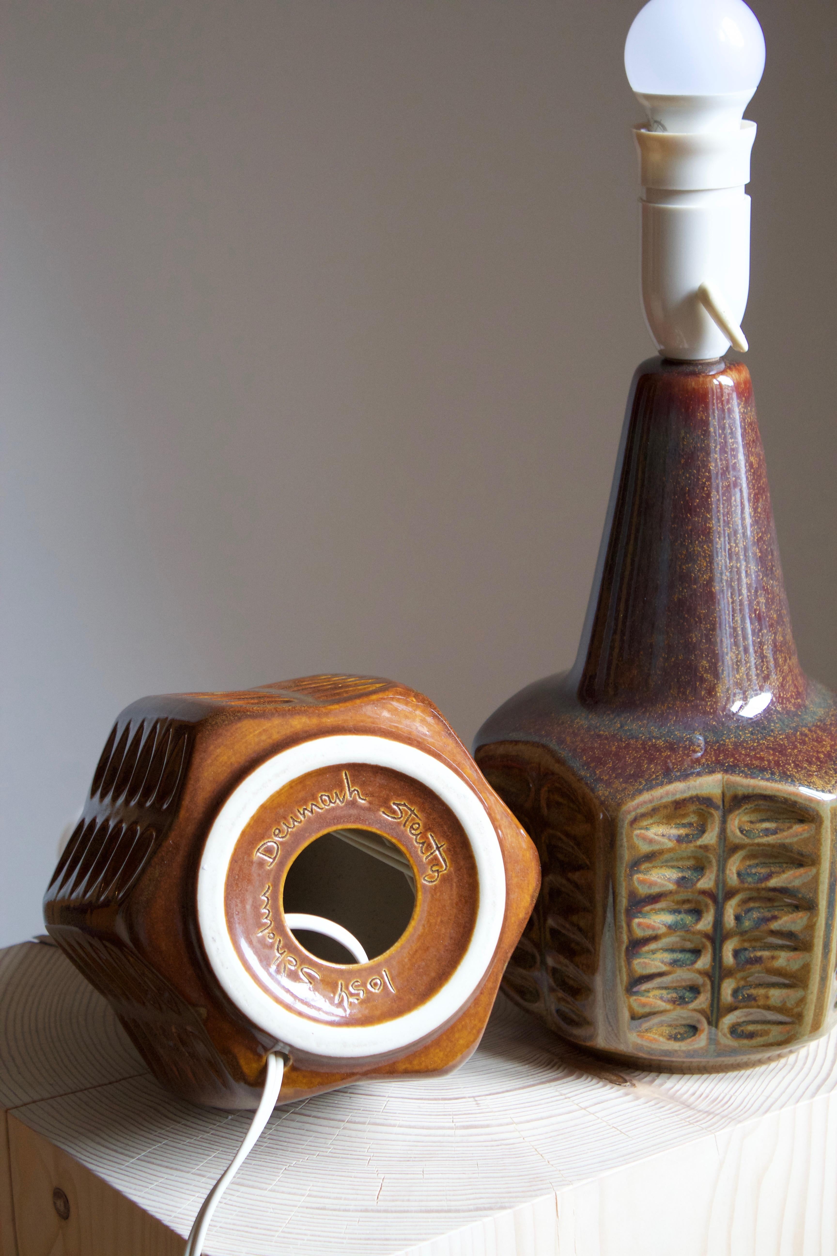Søholm Stentøj, Table Lamps, Glazed Incised Stoneware, Bornholm, Denmark, 1960s In Good Condition In High Point, NC