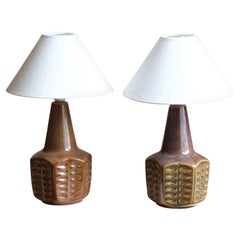 Søholm Stentøj, Table Lamps, Glazed Incised Stoneware, Bornholm, Denmark, 1960s