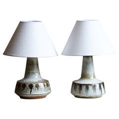 Søholm Stentøj, Table Lamps, Glazed Incised Stoneware, Bornholm, Denmark, 1960s