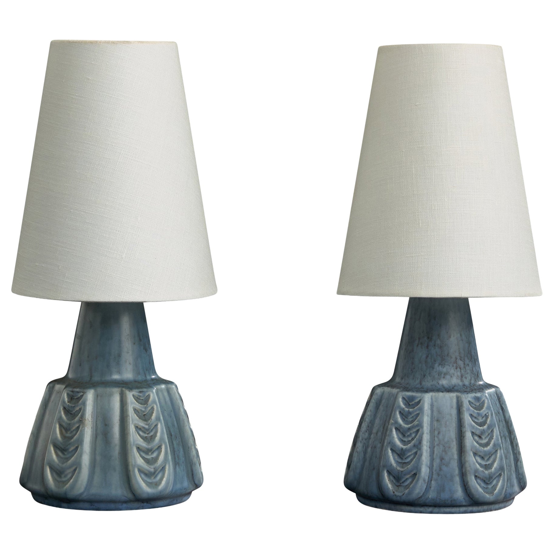 Søholm Stentøj, Table Lamps, Stoneware, Fabric, Denmark, 1960s